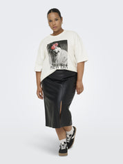 T-Shirt aus Bio-Baumwolle - Cloud Dancer/FLOWER LADY - Weiß