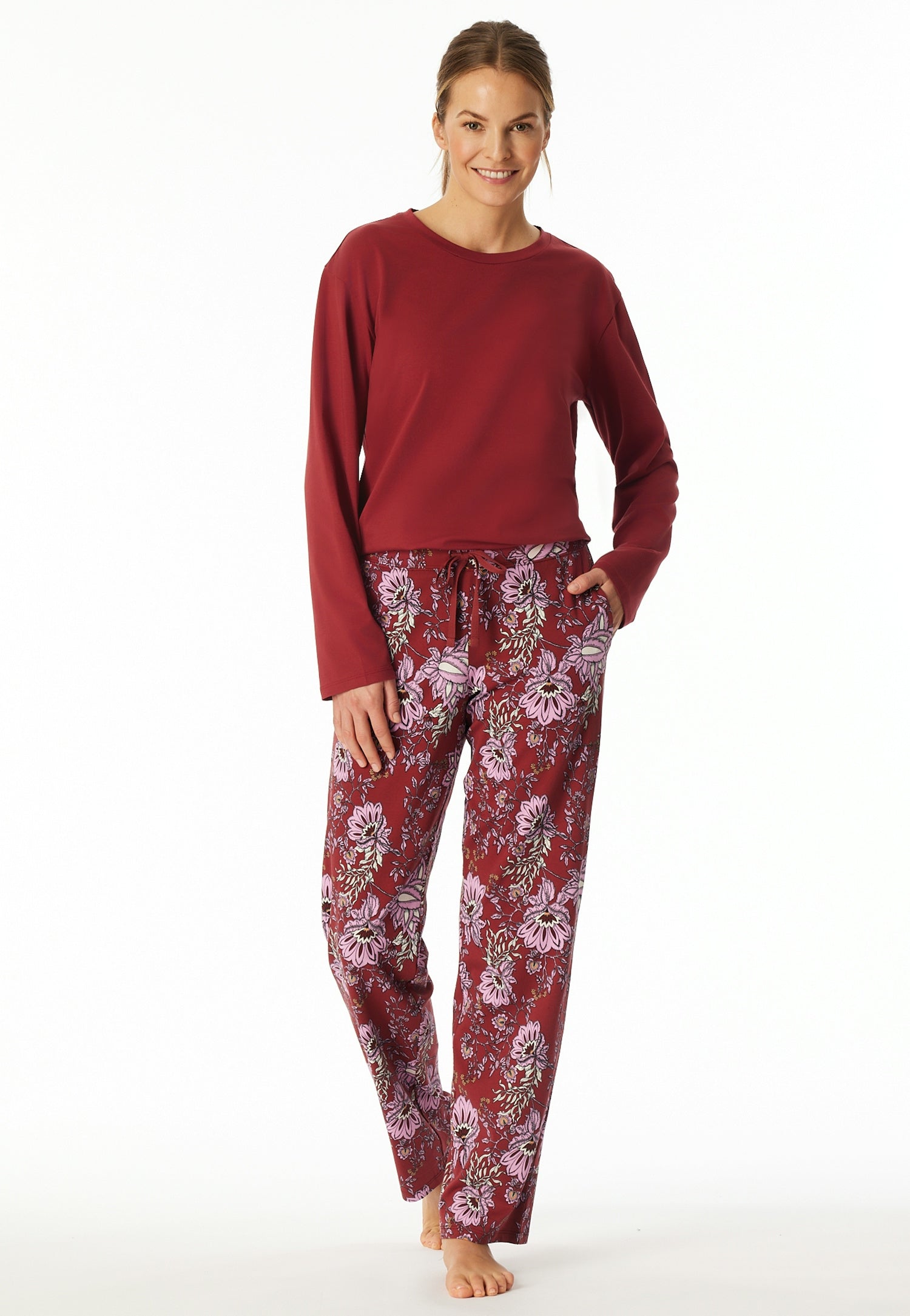 Schlafhose aus Baumwolle - 507-dunkelrot - Rot