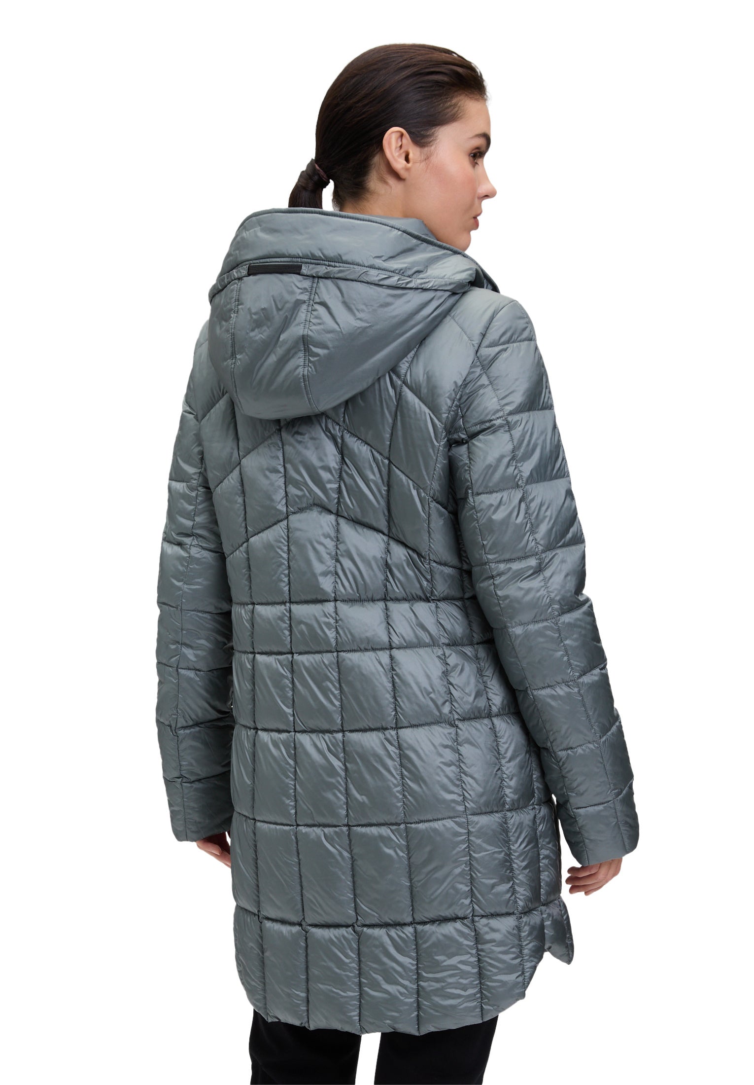 Steppmantel mit abnehmbarer Kapuze - 9190-Dusty Petrol - Grau