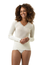 Langarmshirt aus Rippstrick - 1204-oatmilk - Creme