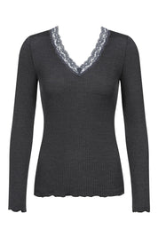 Langarmshirt aus Rippstrick - 515-thunder grey - Grau