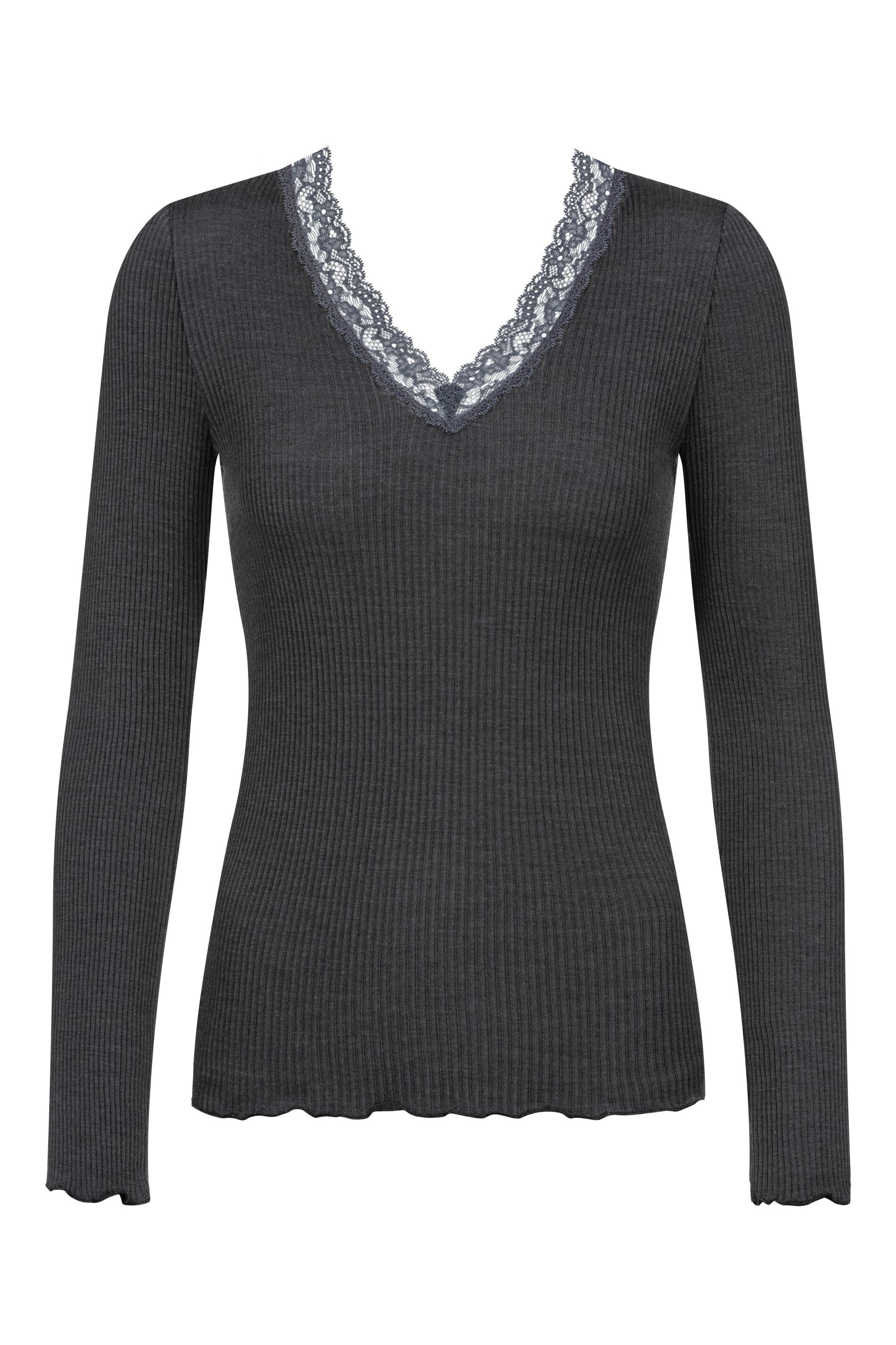 Langarmshirt aus Rippstrick - 515-thunder grey - Grau