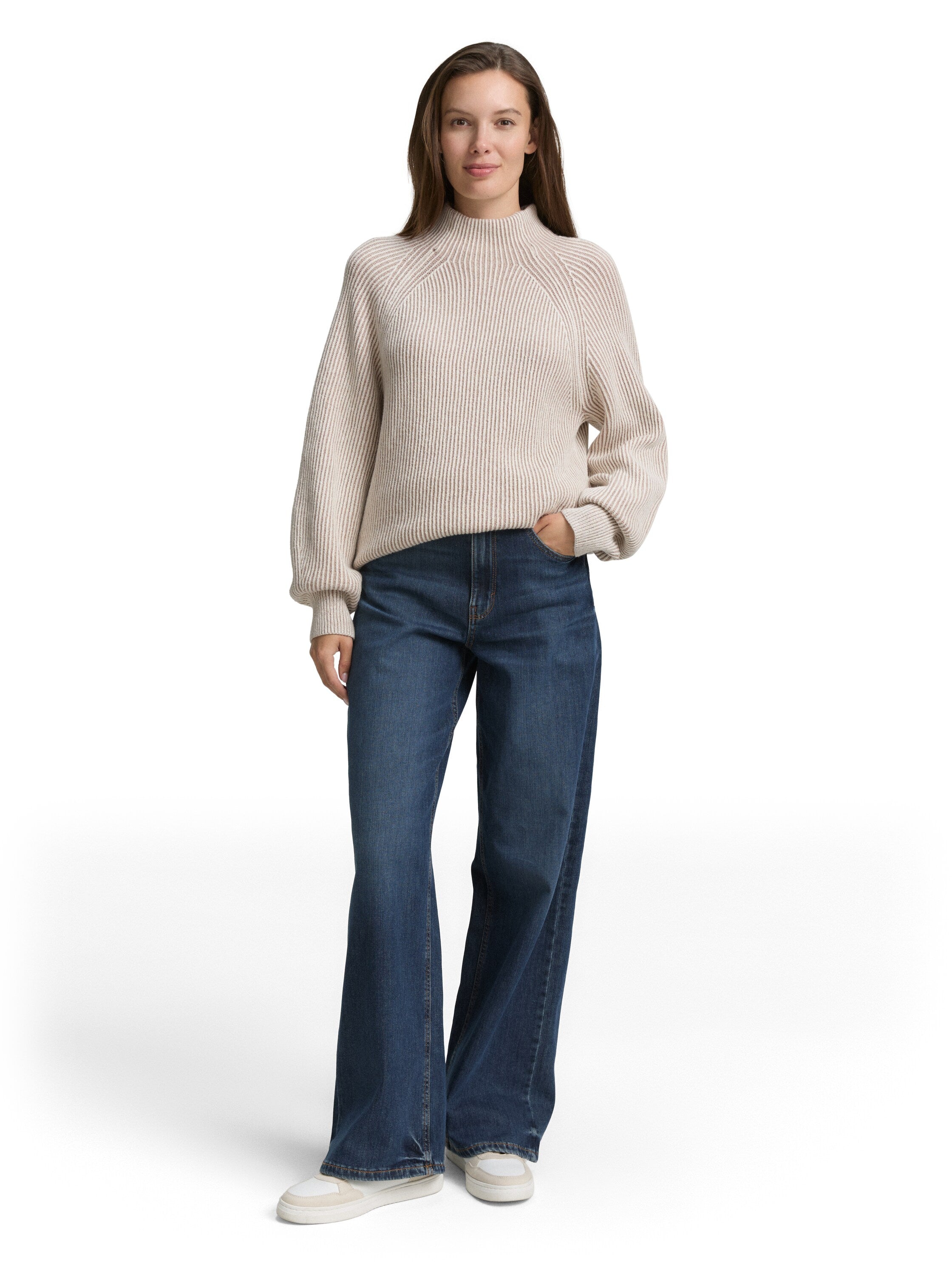 Strickpullover aus Baumwollmix - 38704-soft taupe rib structure - Beige