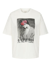 T-Shirt aus Bio-Baumwolle - Cloud Dancer/FLOWER LADY - Weiß