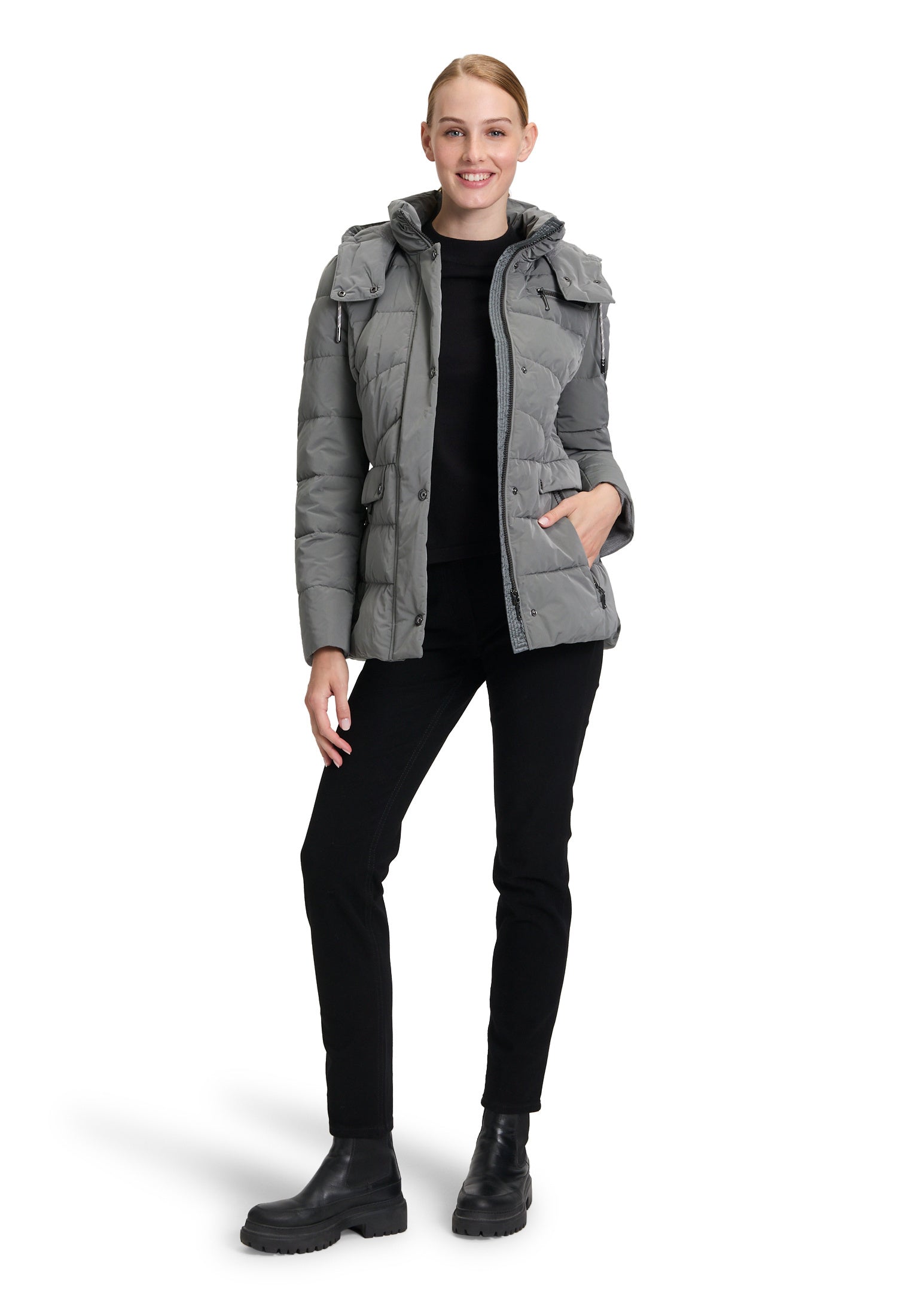 Steppjacke mit abnehmbarer Kapuze - 9086-Salvia - Grau
