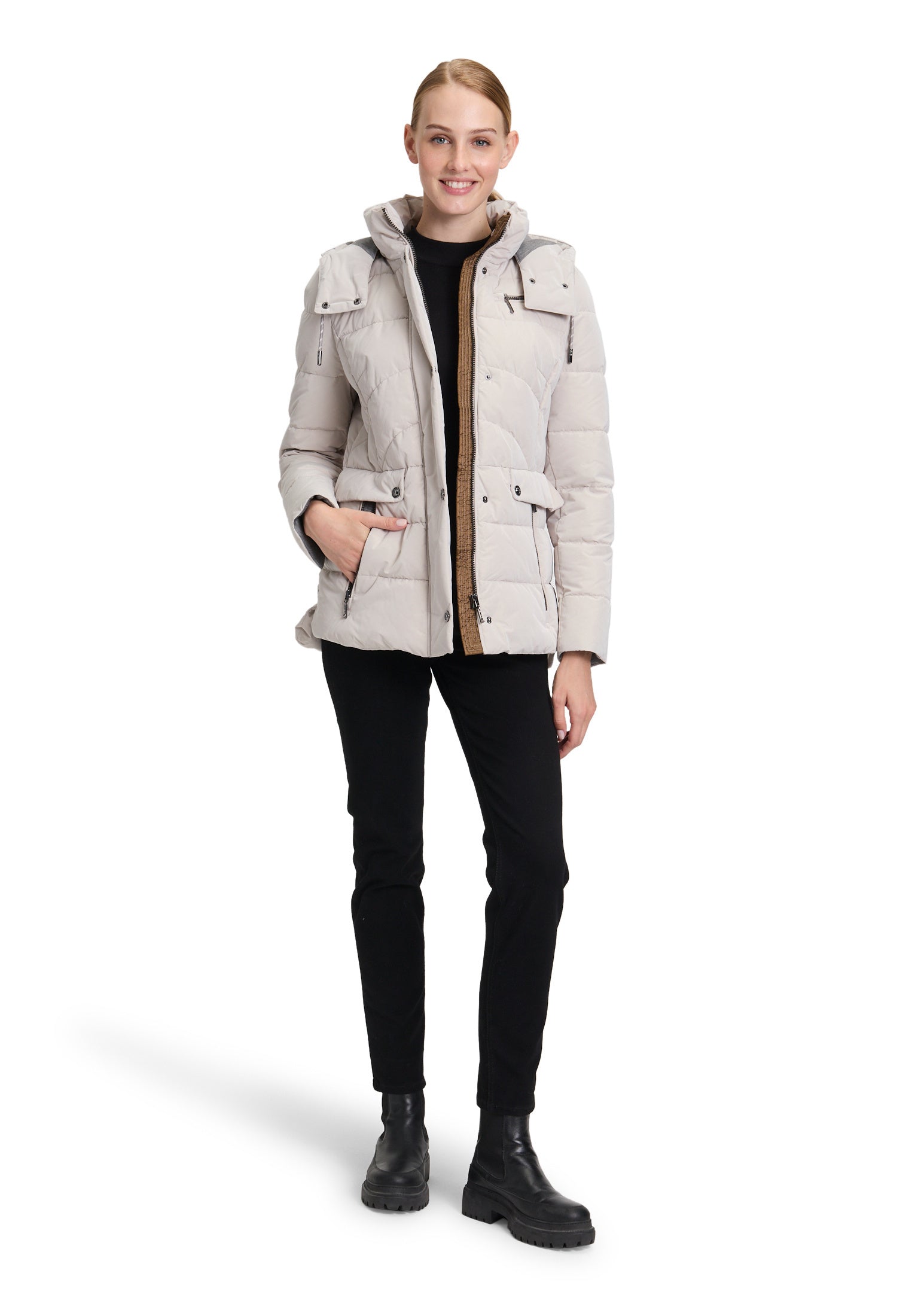 Steppjacke mit abnehmbarer Kapuze - 9300-Silver Cloud - Creme