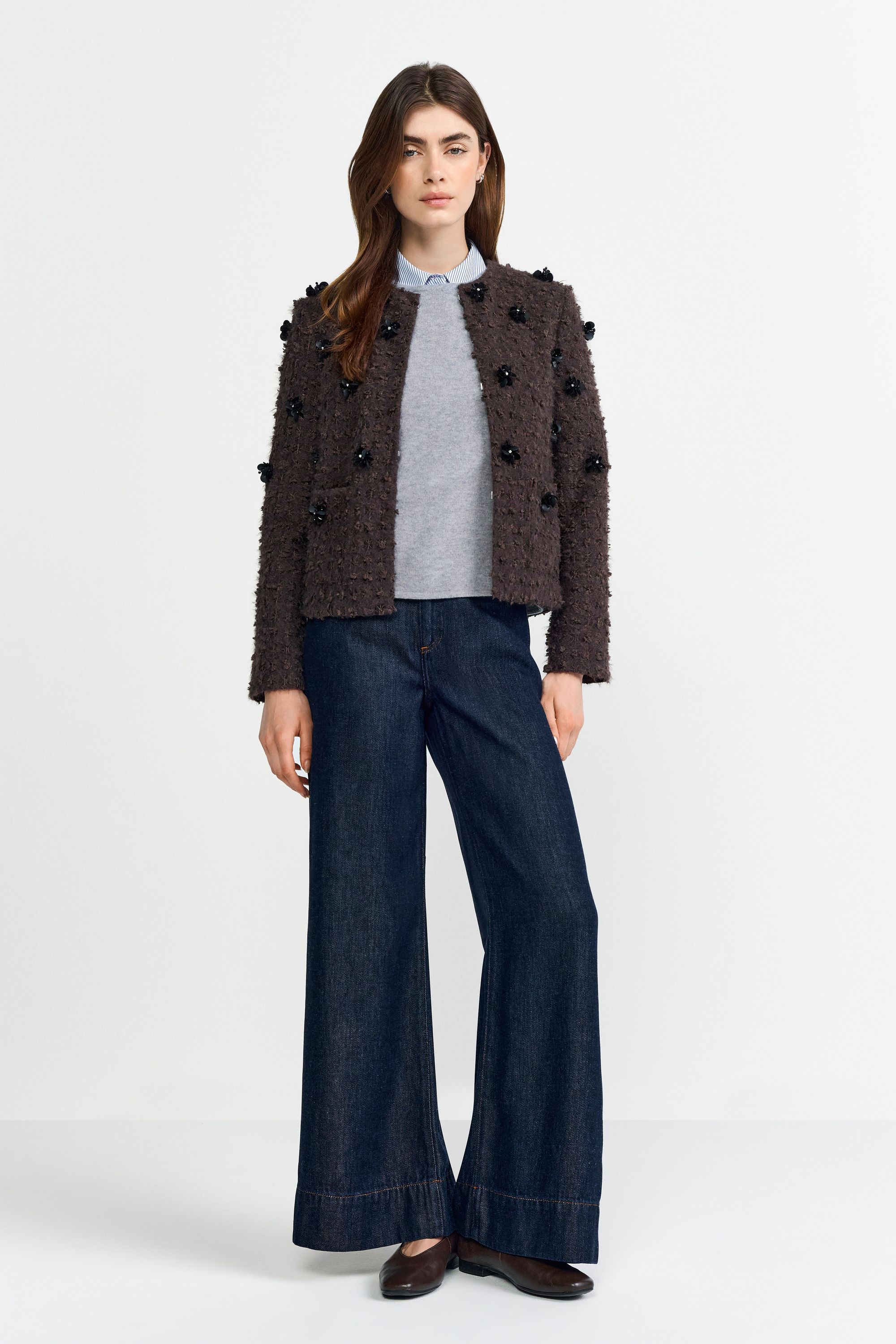 Jacke mit 3D-Blumen - 285-dark chocolate - Braun