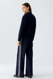 Sweatshirtjacke mit Stehkragen - 5742-darkblue - Blau