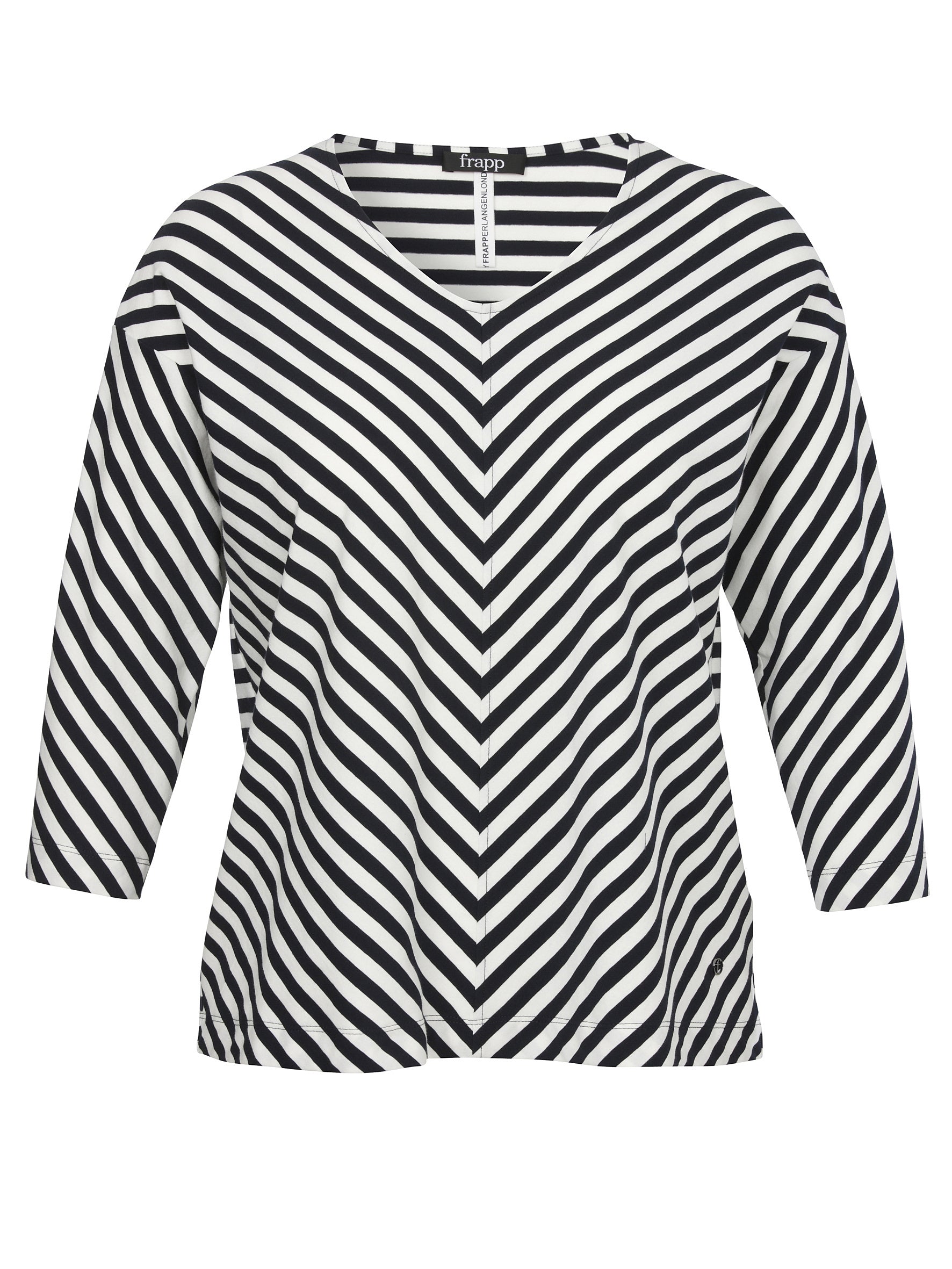 T-Shirt V-Ausschnitt - 814954-navy / offwhite - Weiß | Schwarz