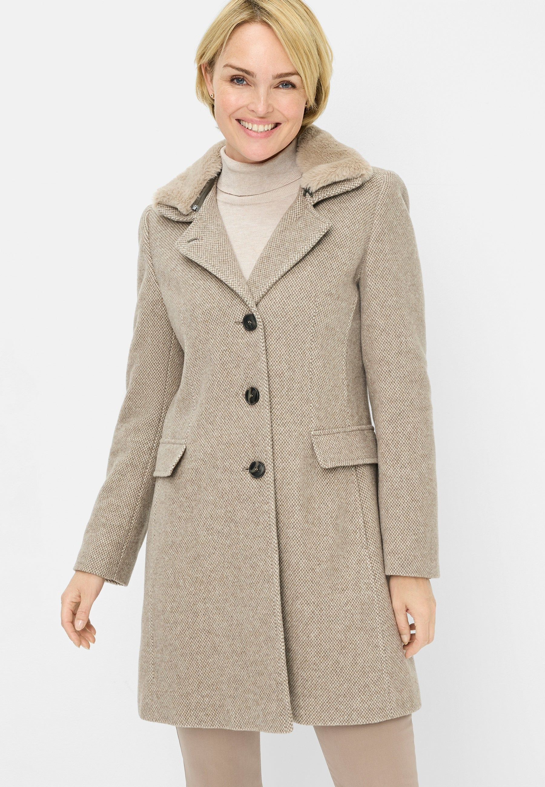 Wollmantel mit Reversekragen - 7014 - Beige