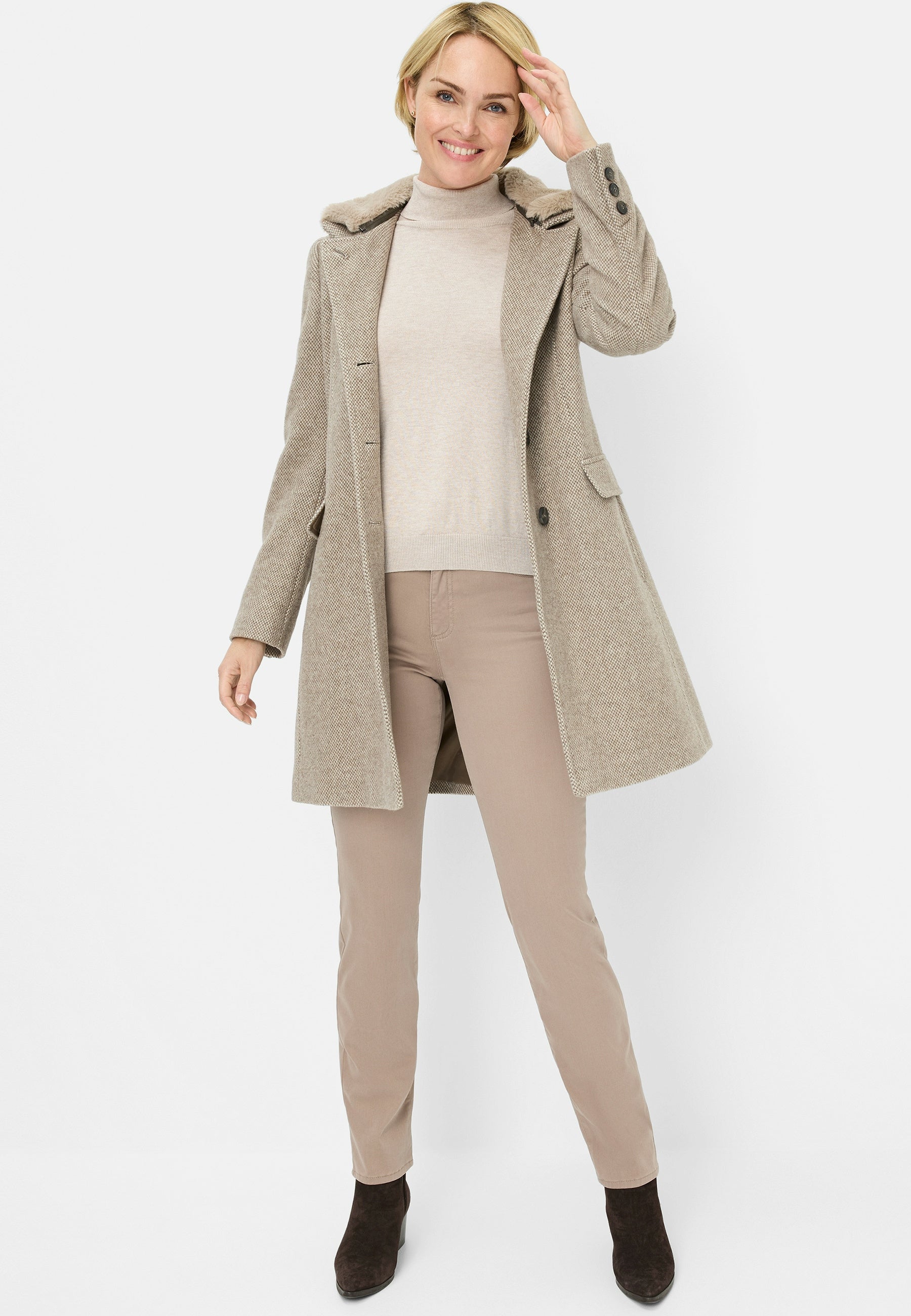 Wollmantel mit Reversekragen - 7014 - Beige