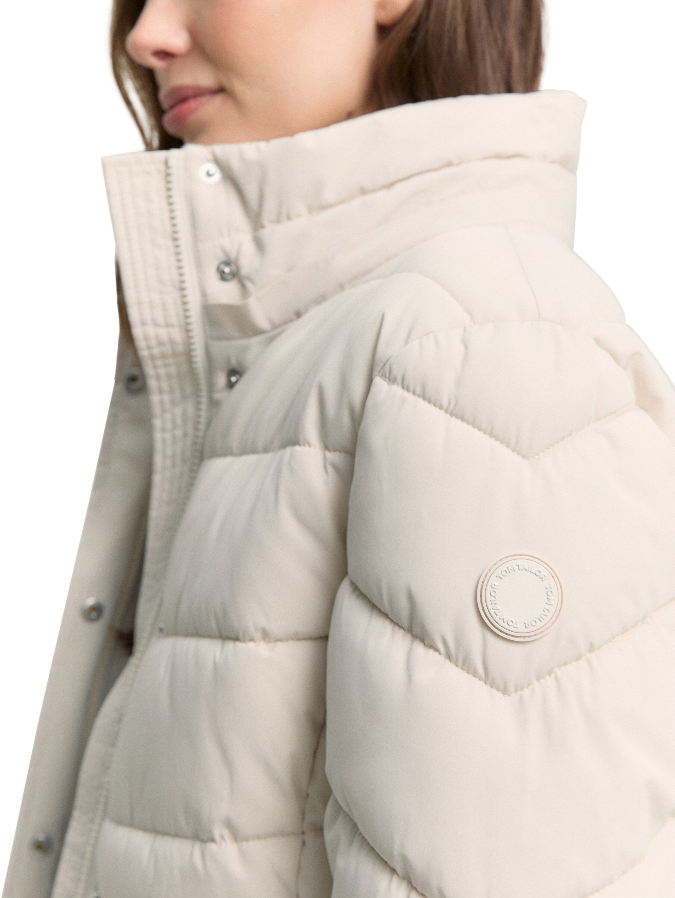 Puffer-Jacke mit abnehmbarer Kapuze - 27609-cold beige - Creme