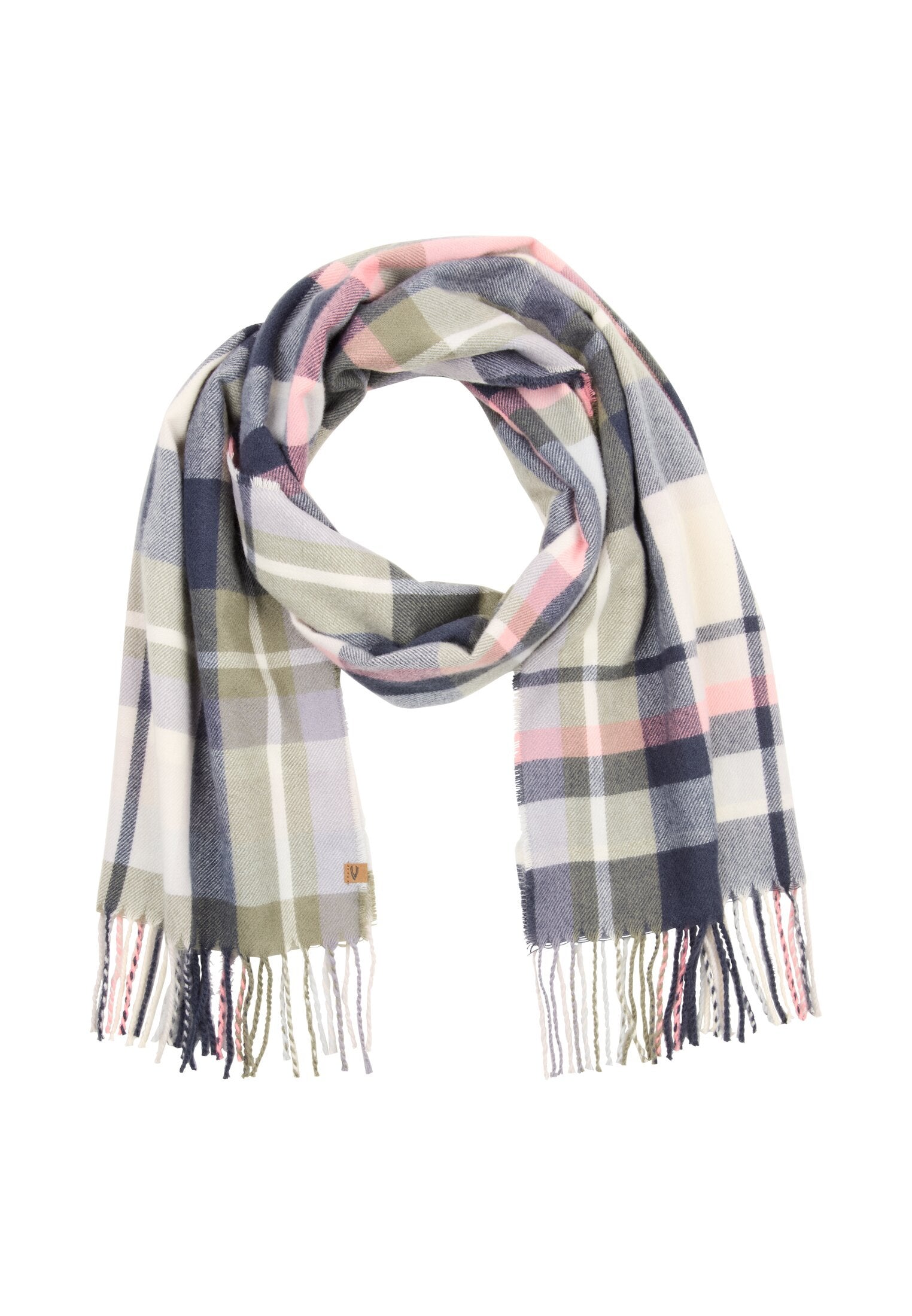 Schal kariert mit Fransen - 47-Night Blue - Blau