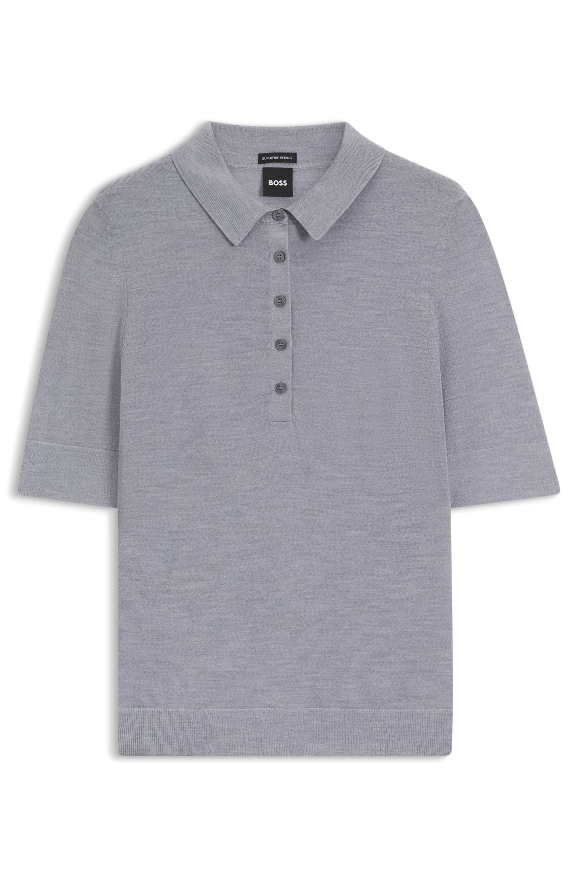 Strick-Poloshirt aus Schurwolle - 057-Light/Pastel Grey - Grau