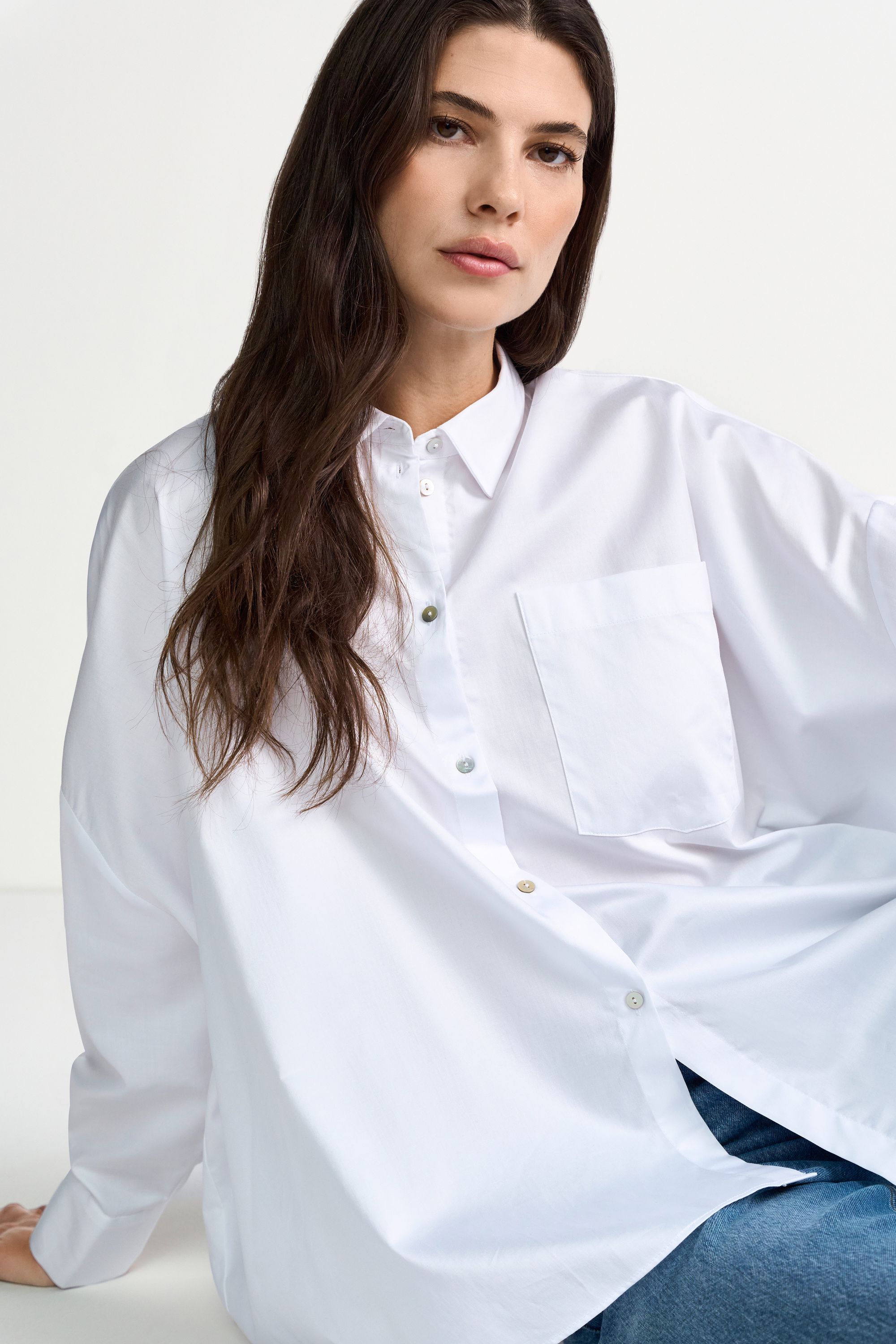Bluse aus Baumwolle - 100-white - Weiß