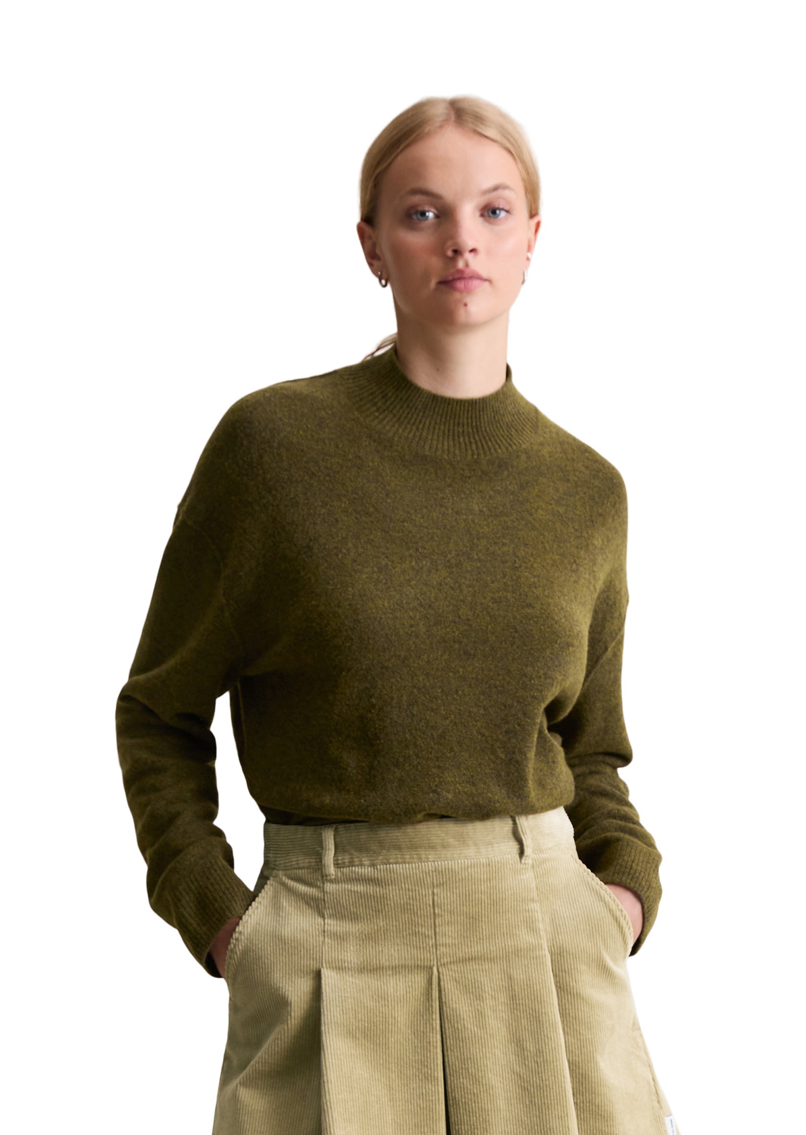 Strickpullover aus Schurwollmix - 3039-Dark Green Melange_02 - Grün