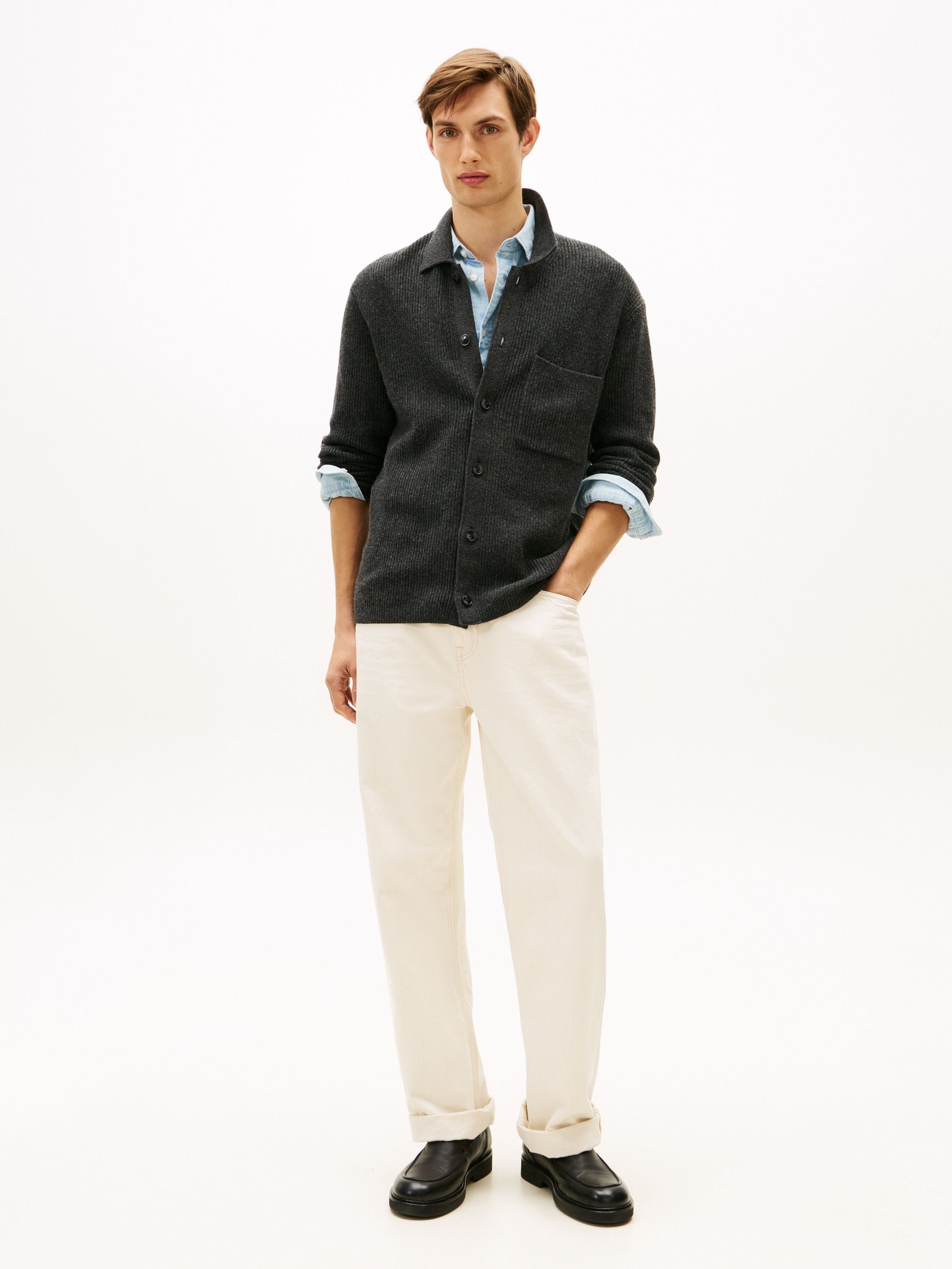 Strickjacke gerippt - P92-GREY - Grau