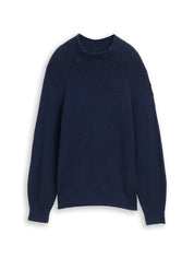 Strickpullover aus Baumwollmix - 39335-blue rib structure - Blau