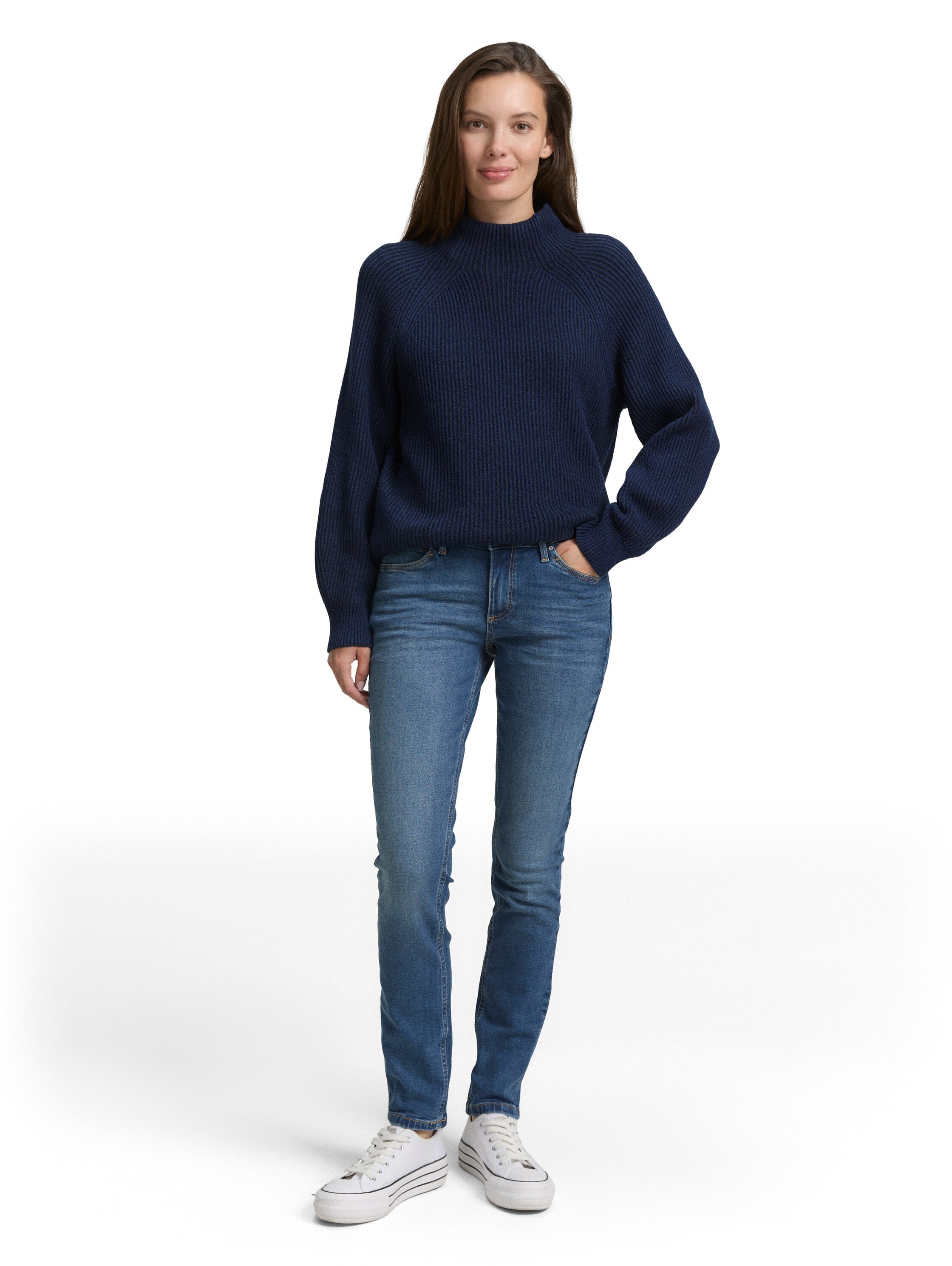 Strickpullover aus Baumwollmix - 39335-blue rib structure - Blau