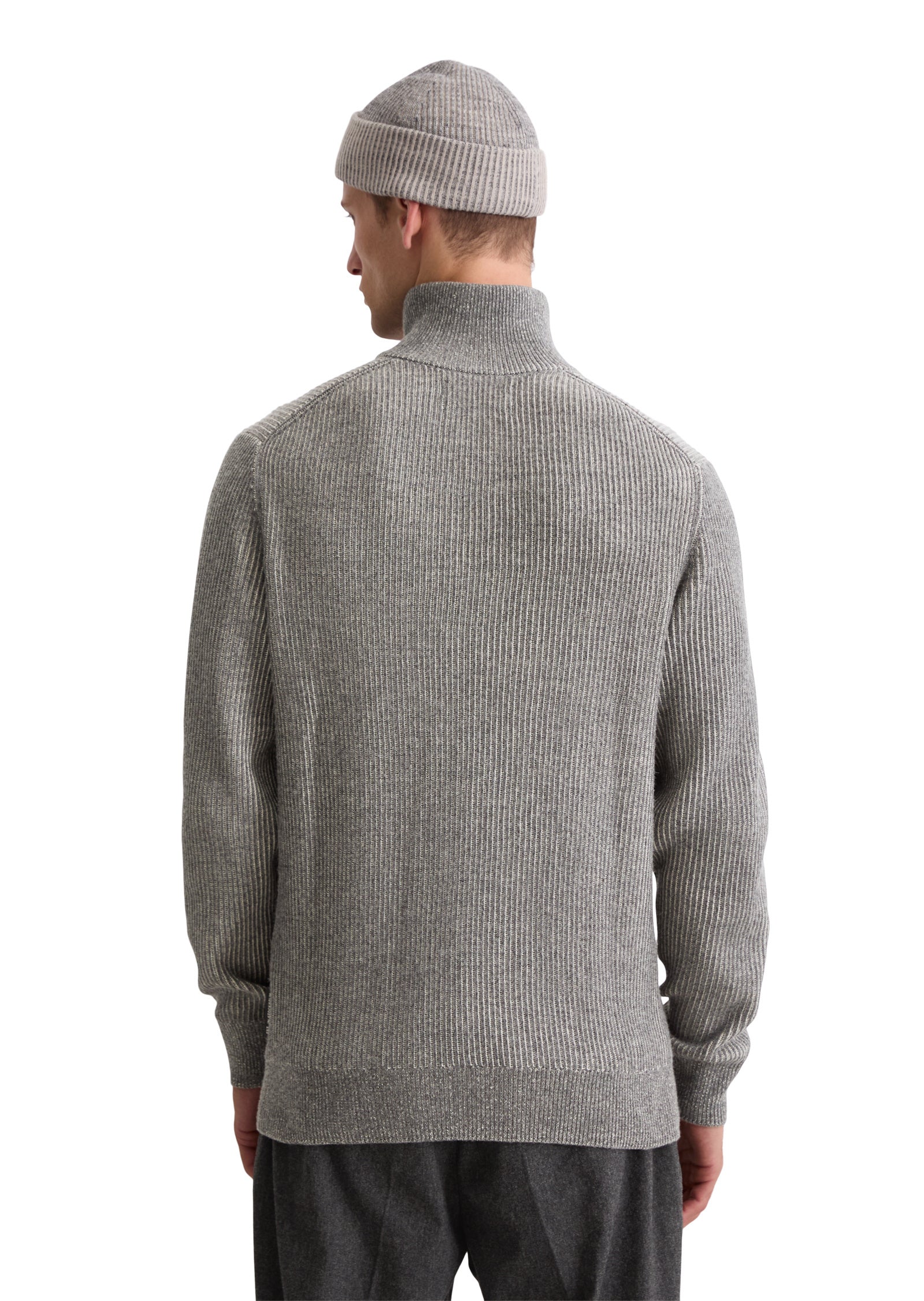 Strickpullover mit Troyerkragen - 969-graphite grey melange - Grau