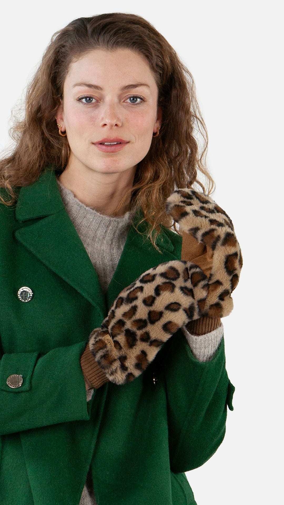 Kunstpelz-Fäustlinge - print brown - Braun