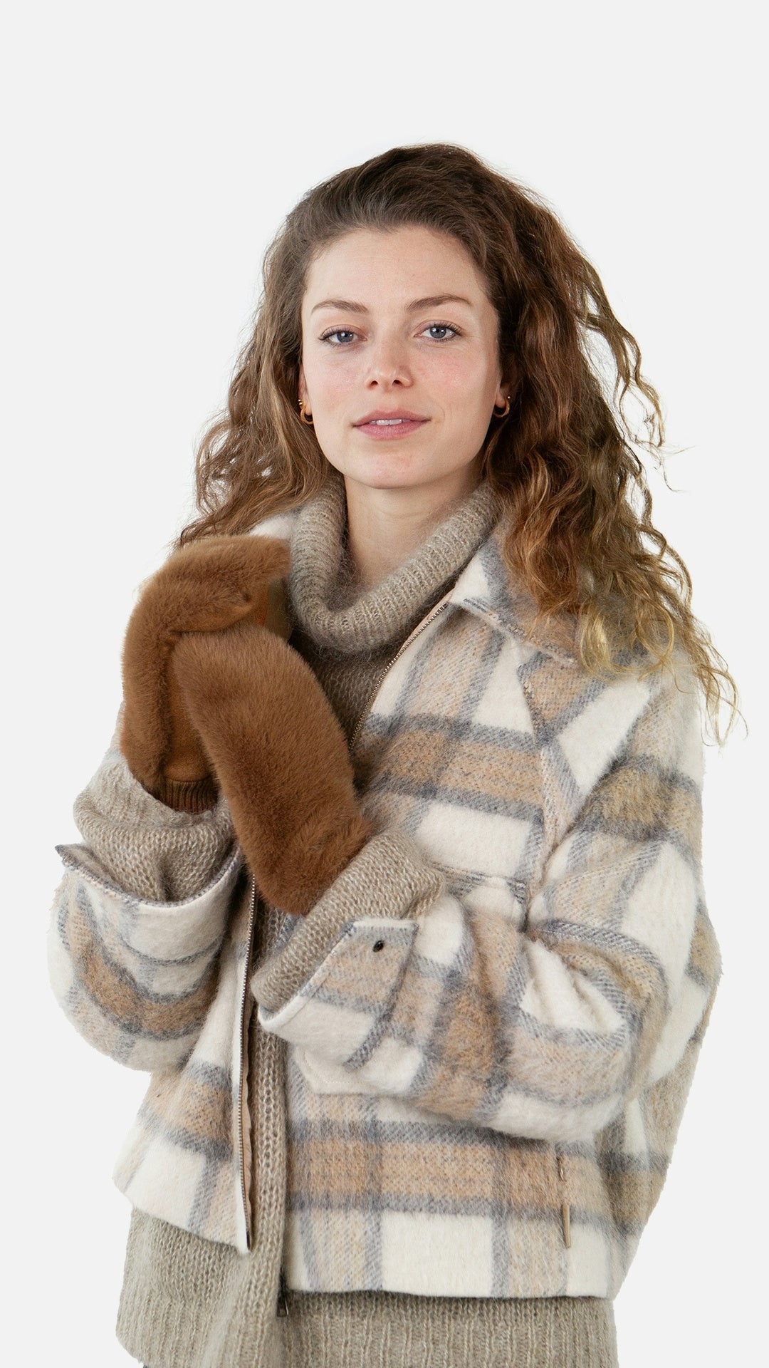 Kunstpelz-Fäustlinge - brown - Braun