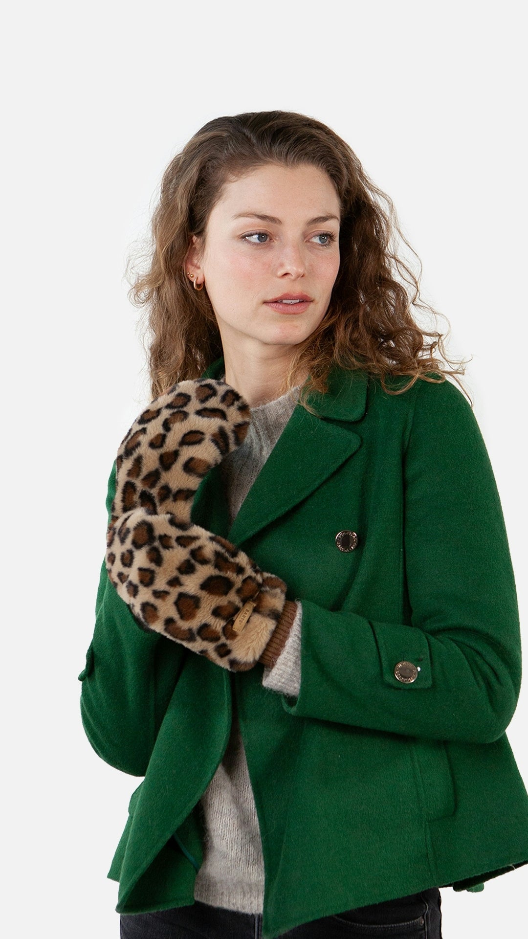 Kunstpelz-Fäustlinge - print brown - Braun