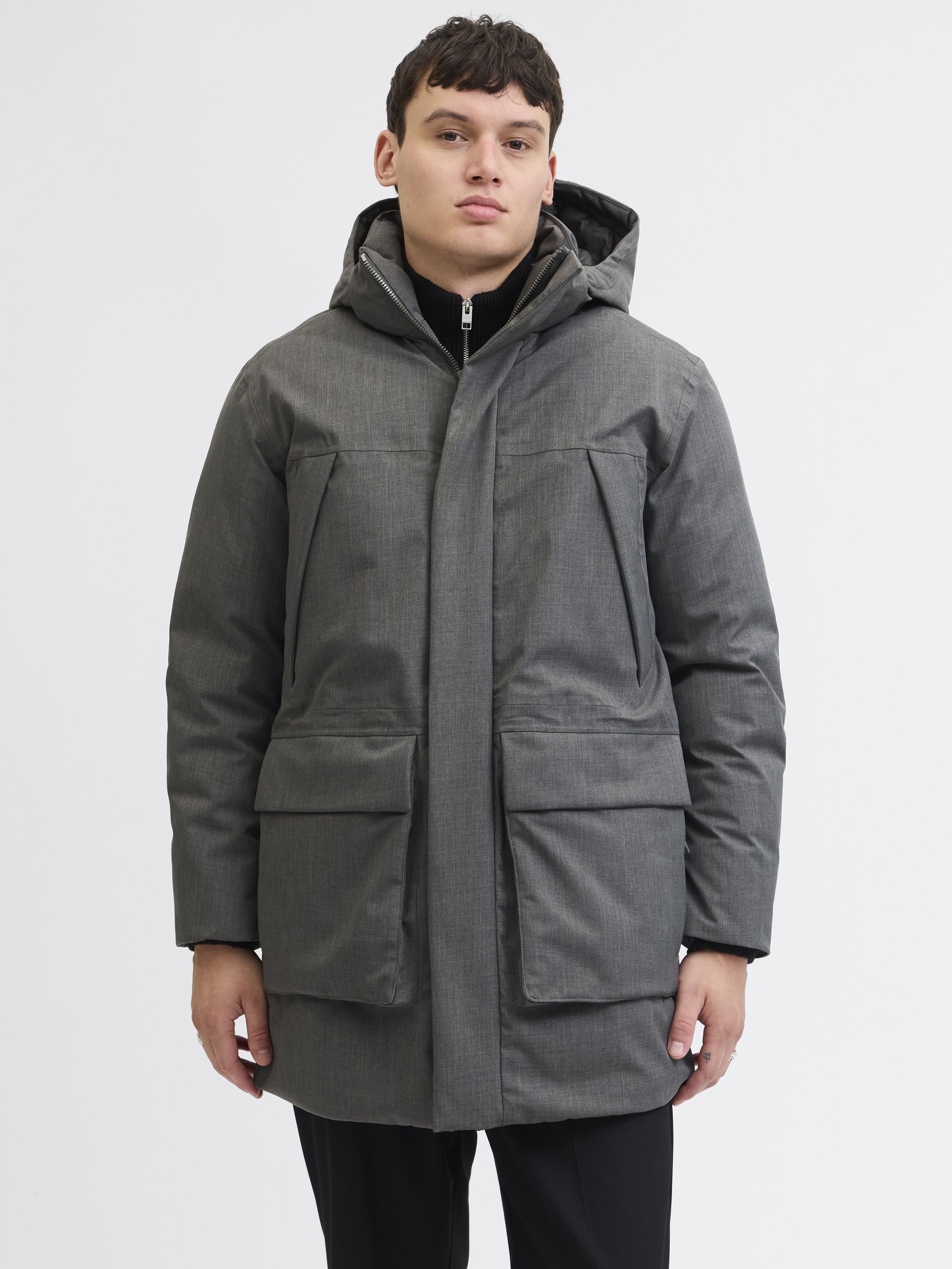 Parka meliert mit Kapuze - Dark Grey Melange/Melange - Grau