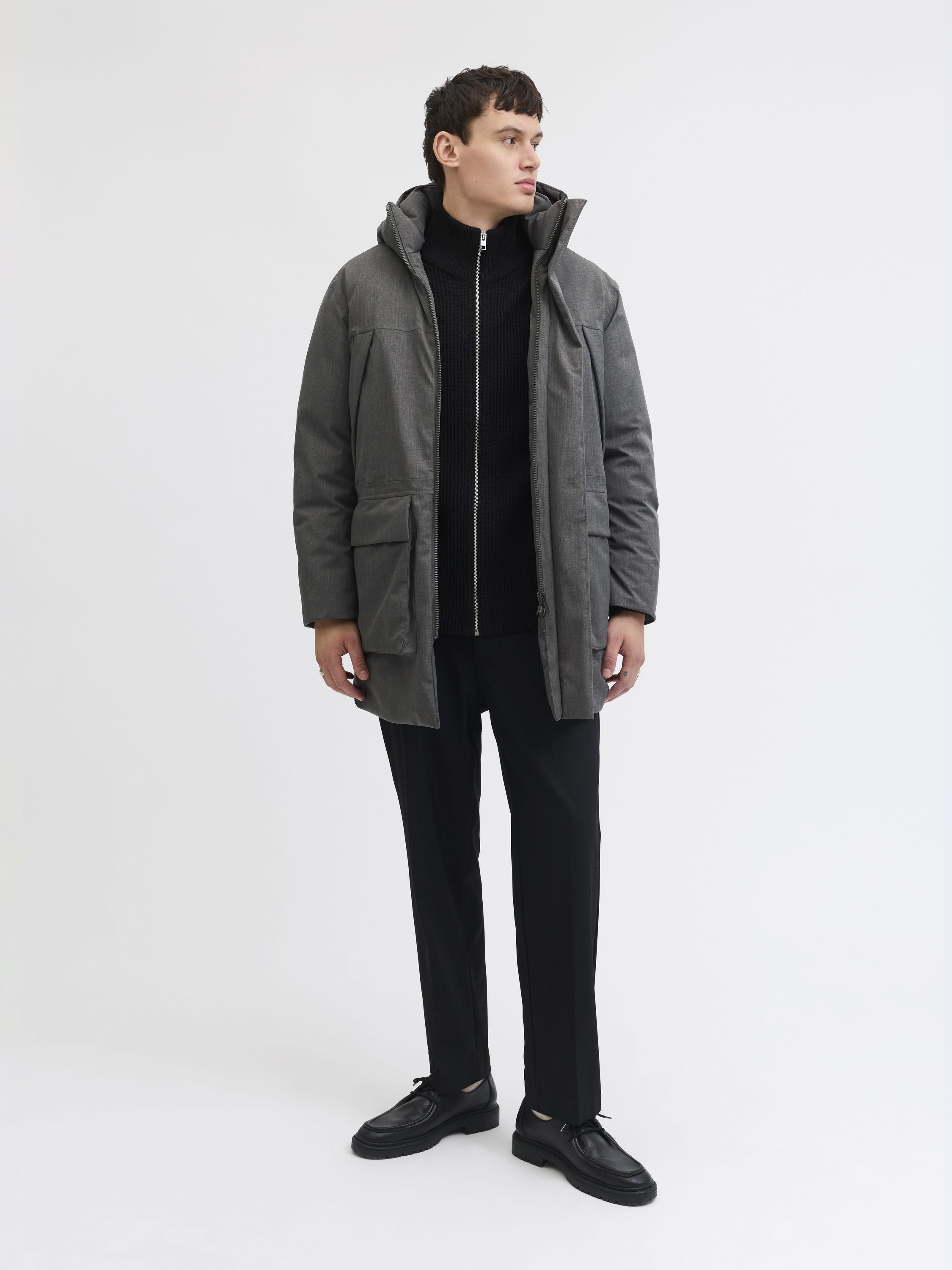 Parka meliert mit Kapuze - Dark Grey Melange/Melange - Grau