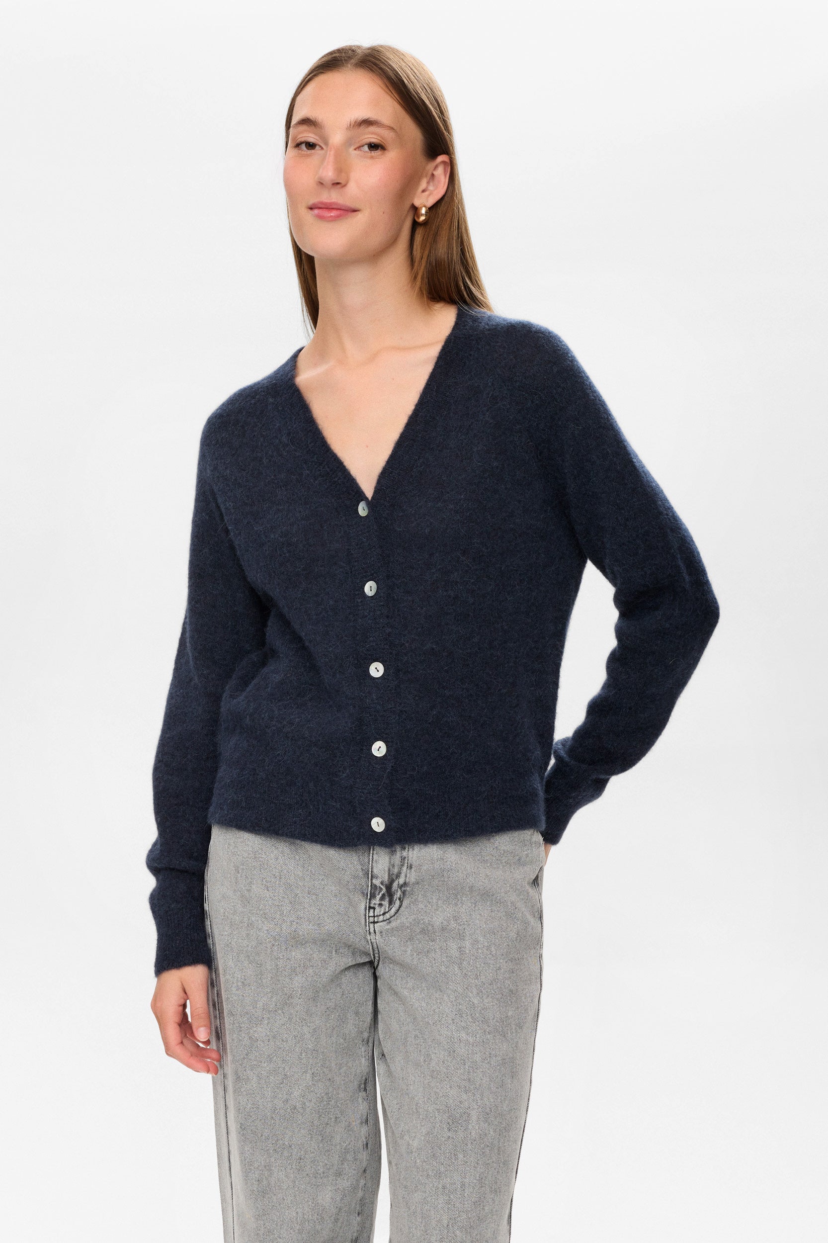 Strickcardigan NURIETTE aus Wollmix - 3038 - Blau