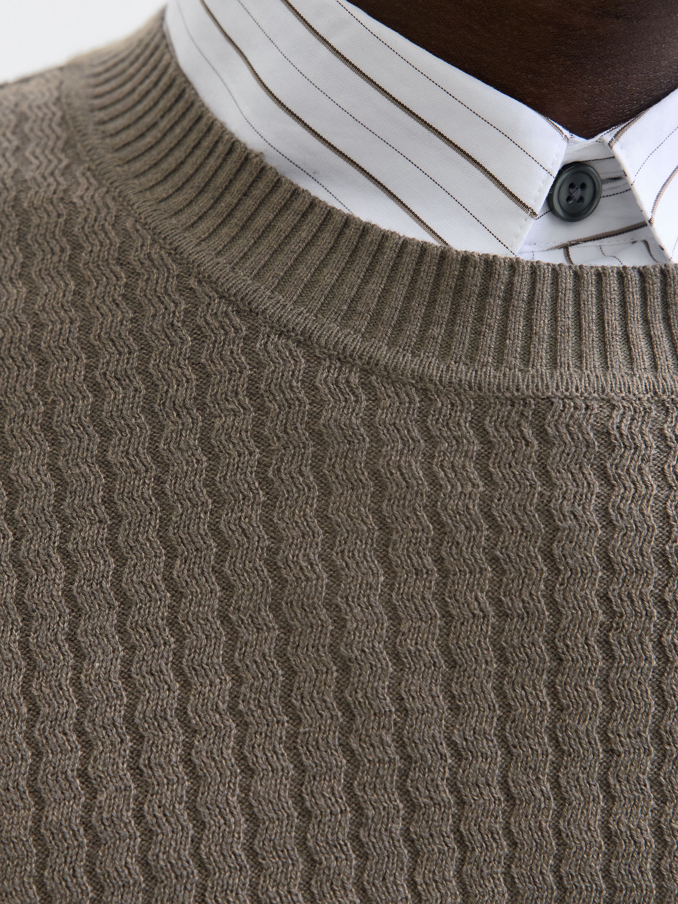 Strickpullover aus Baumwolle - Crocodile/Twist/Zizag structur - Khaki