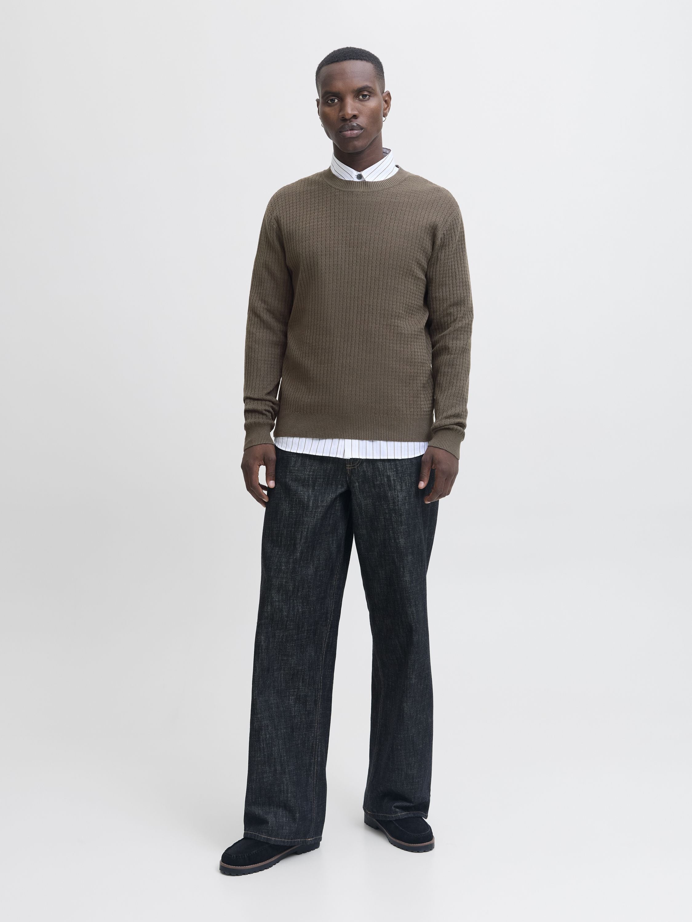 Strickpullover aus Baumwolle - Crocodile/Twist/Zizag structur - Khaki