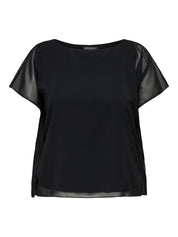 Chiffon-T-Shirt mit Rundhalsausschnitt - Black - Schwarz