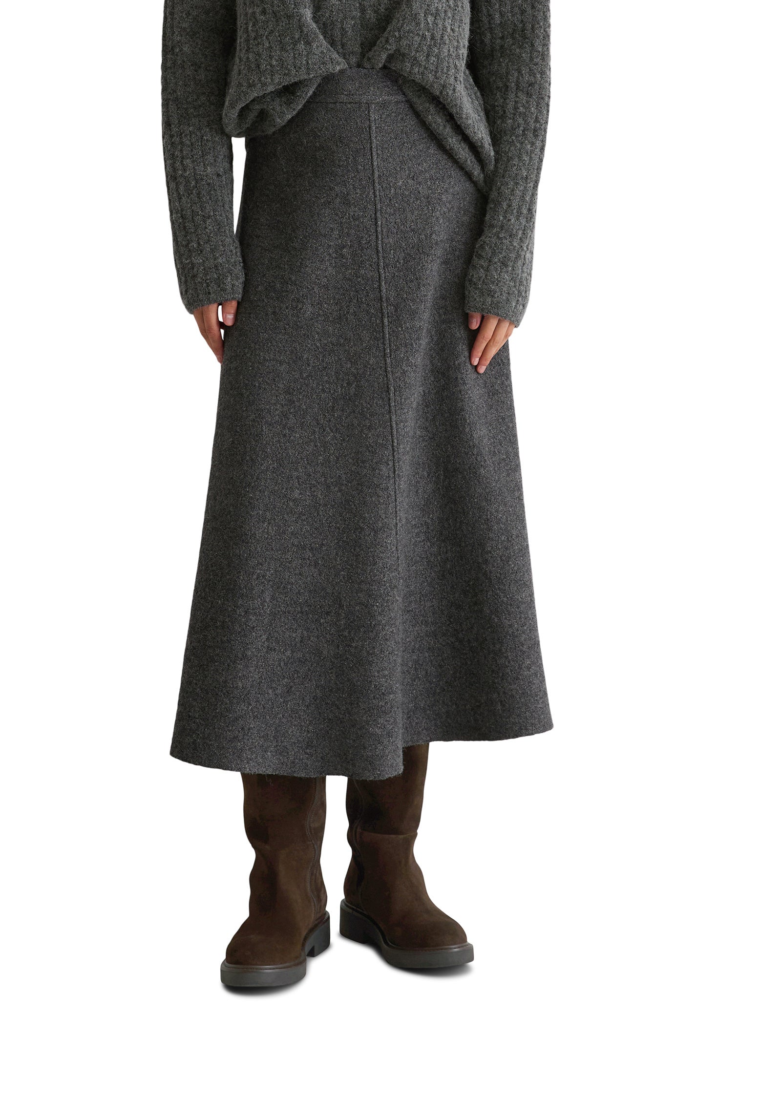 Ausgestellter Rock Midi aus Boiled Wool - 927-rocky grey melange - Grau
