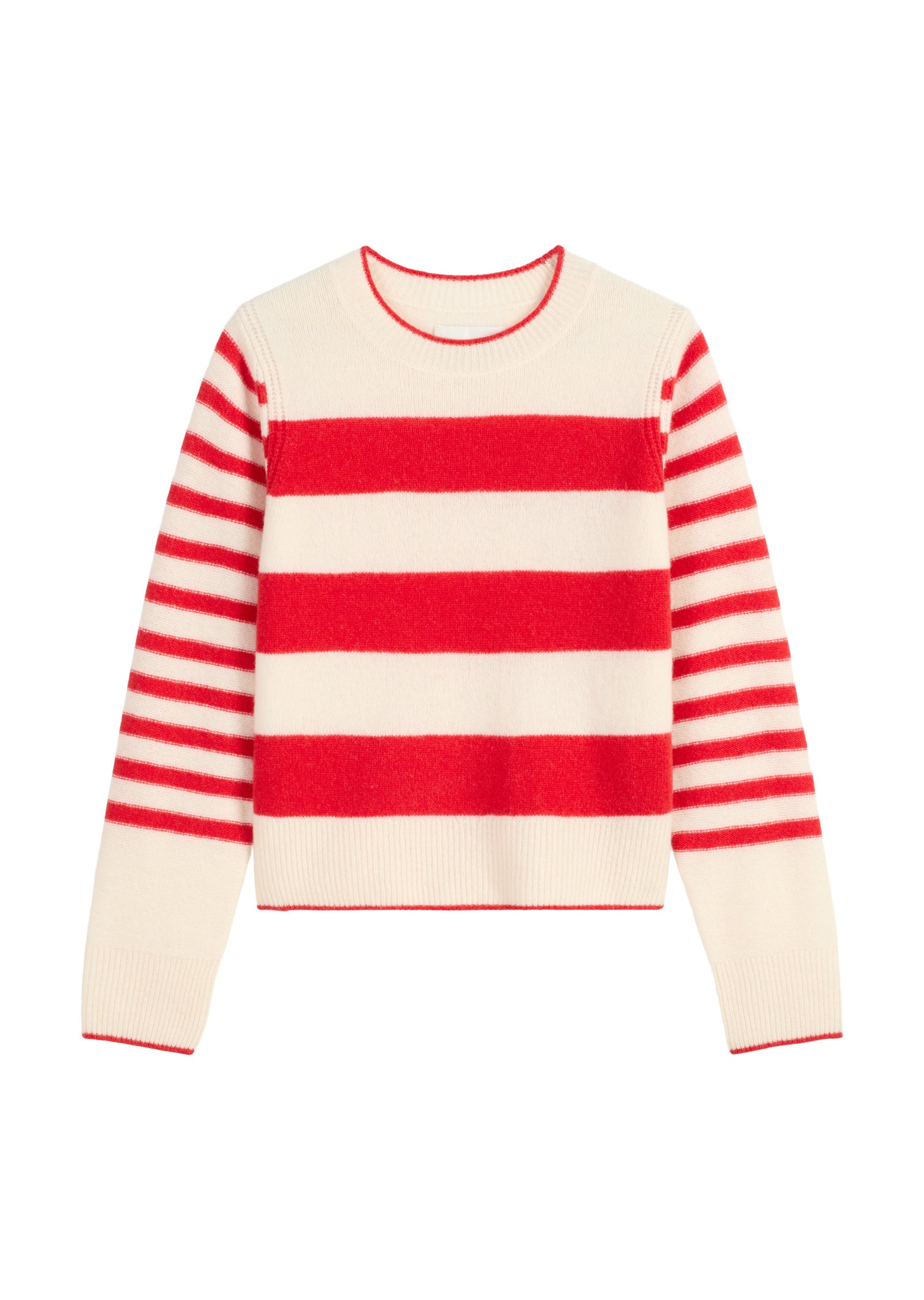 Strickpullover aus Schurwolle - J48-striped / raw cream - Rot