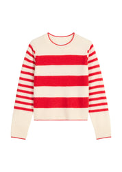 Strickpullover aus Schurwolle - J48-striped / raw cream - Rot
