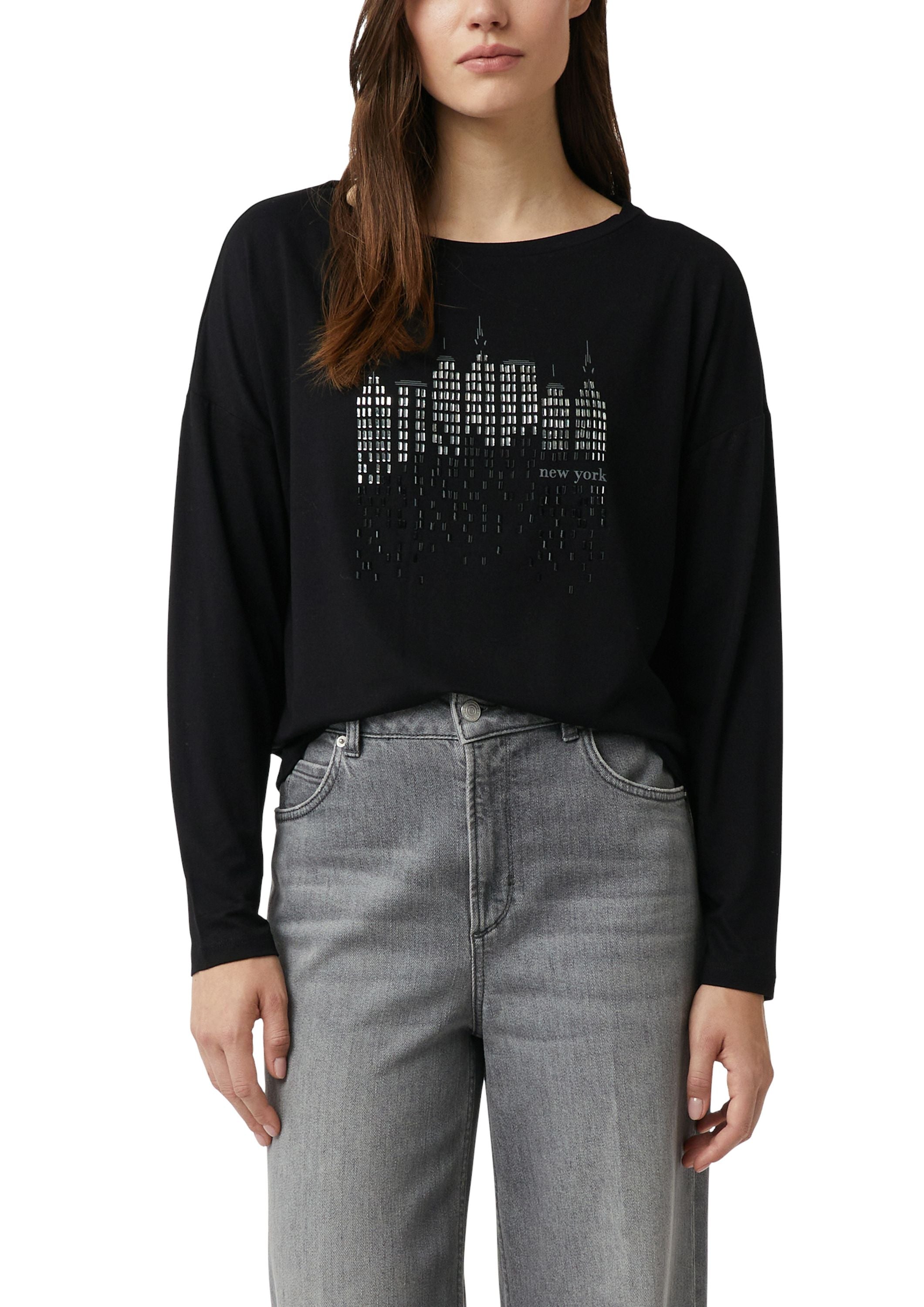 Langarmshirt aus Viskose - 99L0-GREY/BLACK - Schwarz