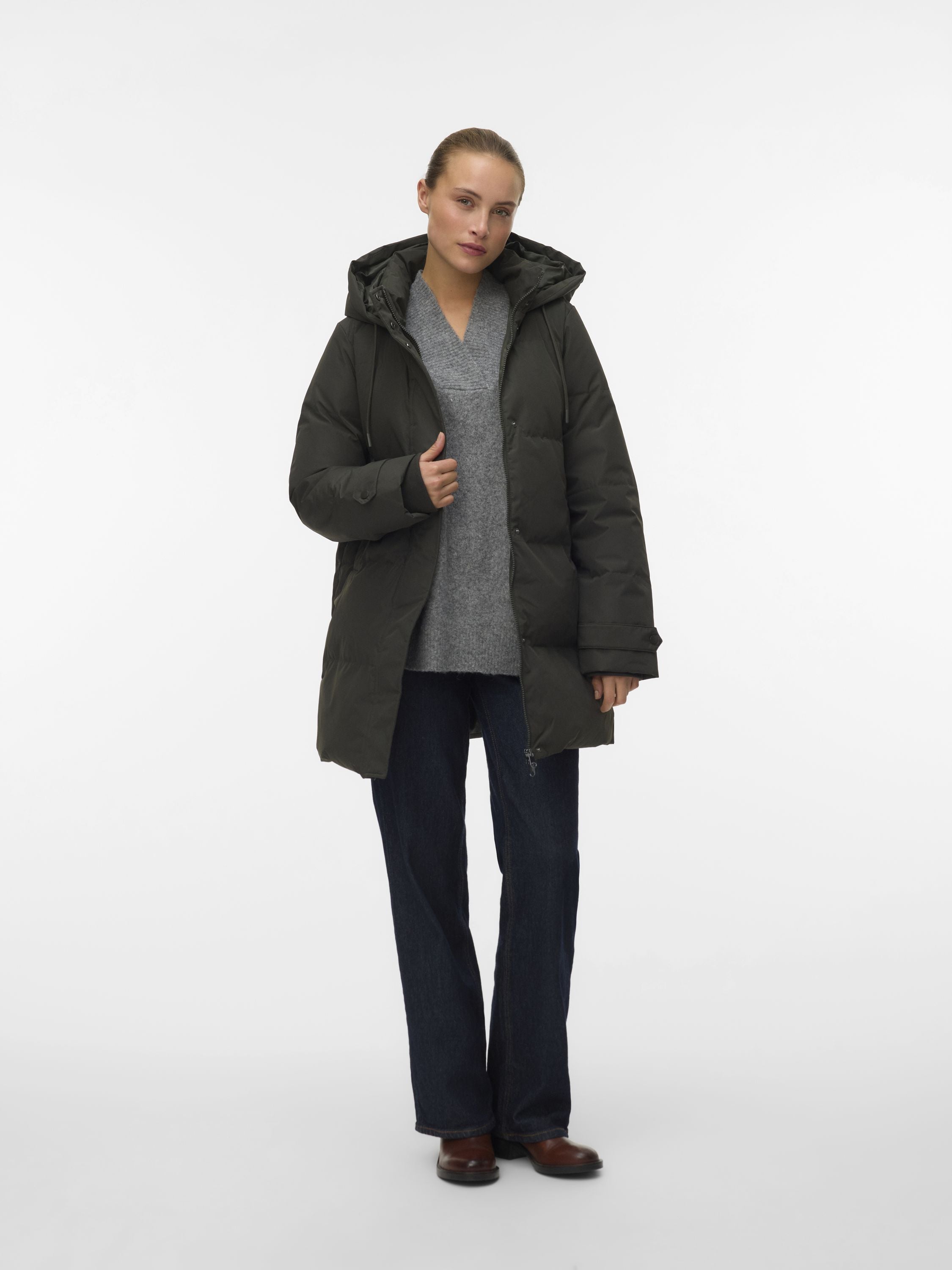 Daunenjacke mit Kapuze - Peat - Grau