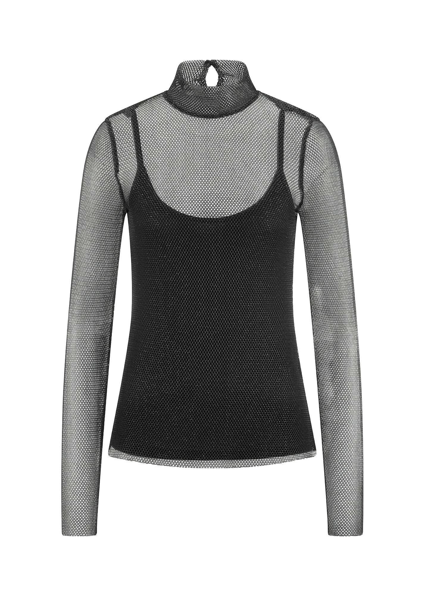 Langarmshirt aus Mesh - 987-black patterned - Schwarz