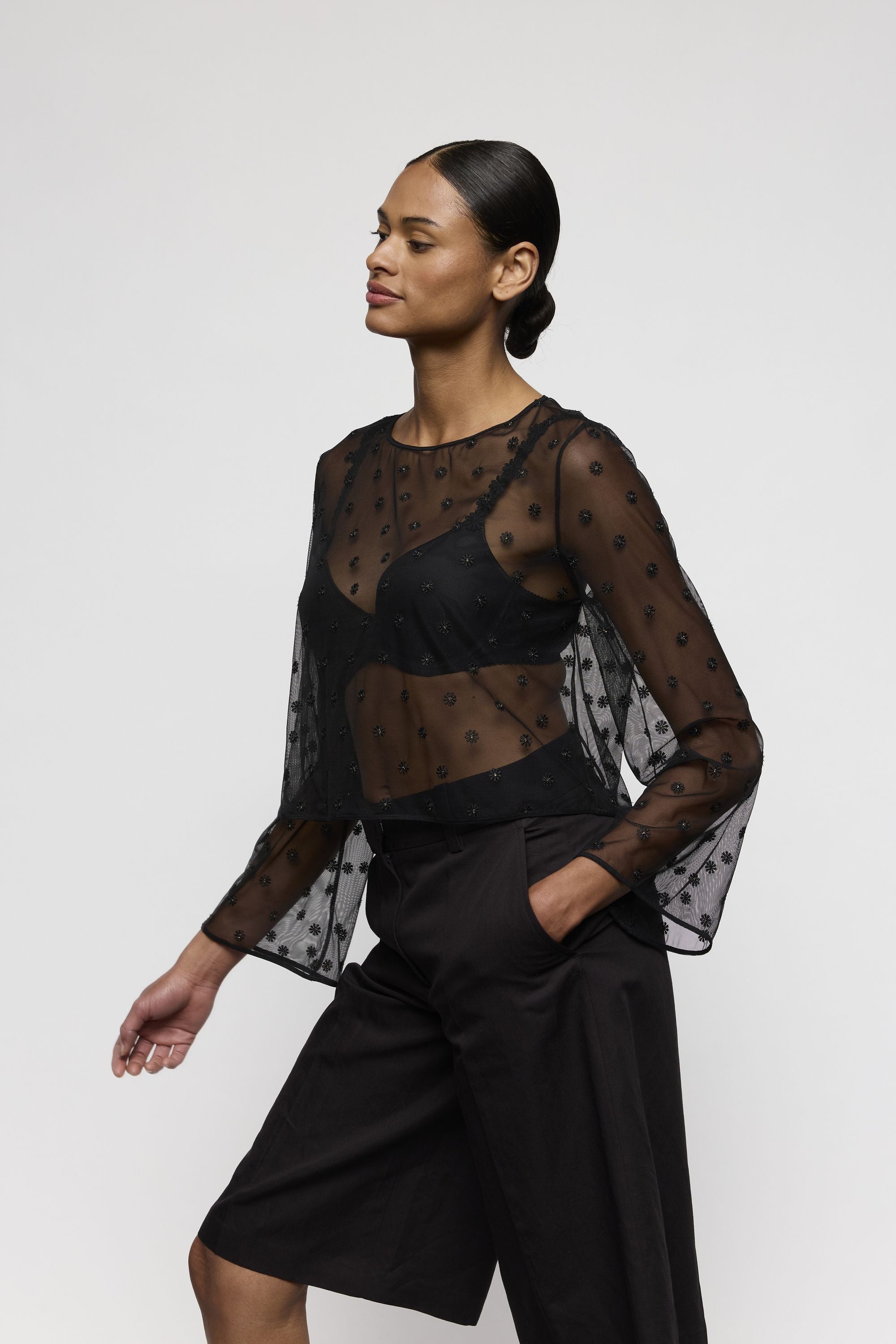 Langarmshirt DAISY transparent - ZWA - Schwarz