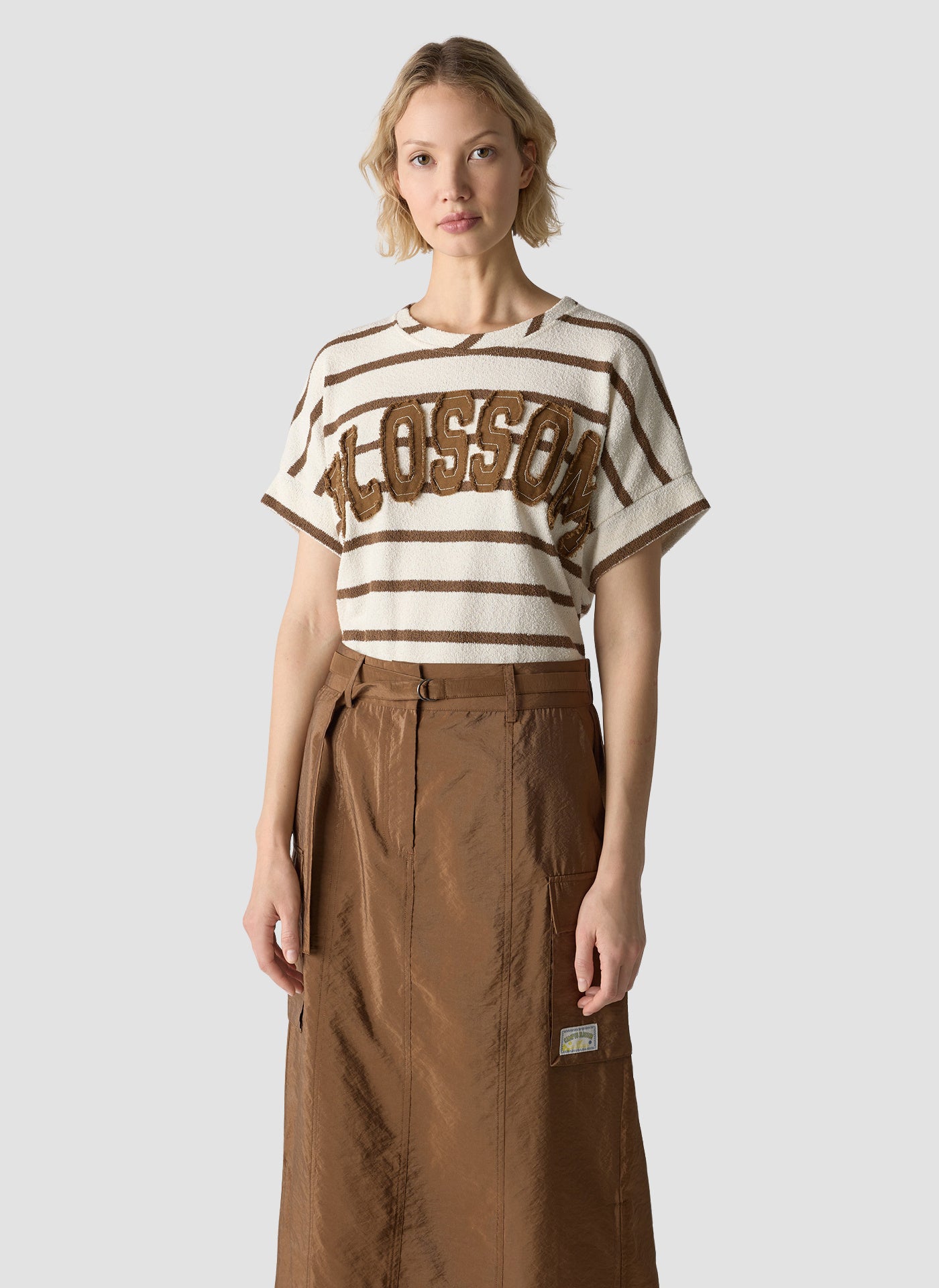 T-Shirt aus Baumwollmix - 6667-NOUGAT - Braun