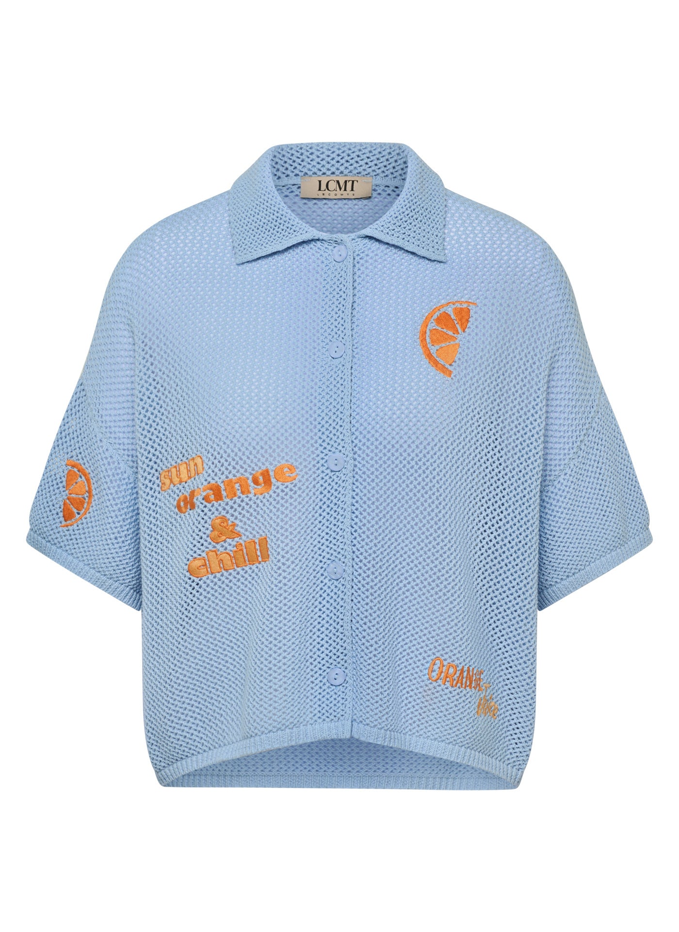 Strick-T-Shirt aus Baumwolle - 6306-Puderblau - Blau