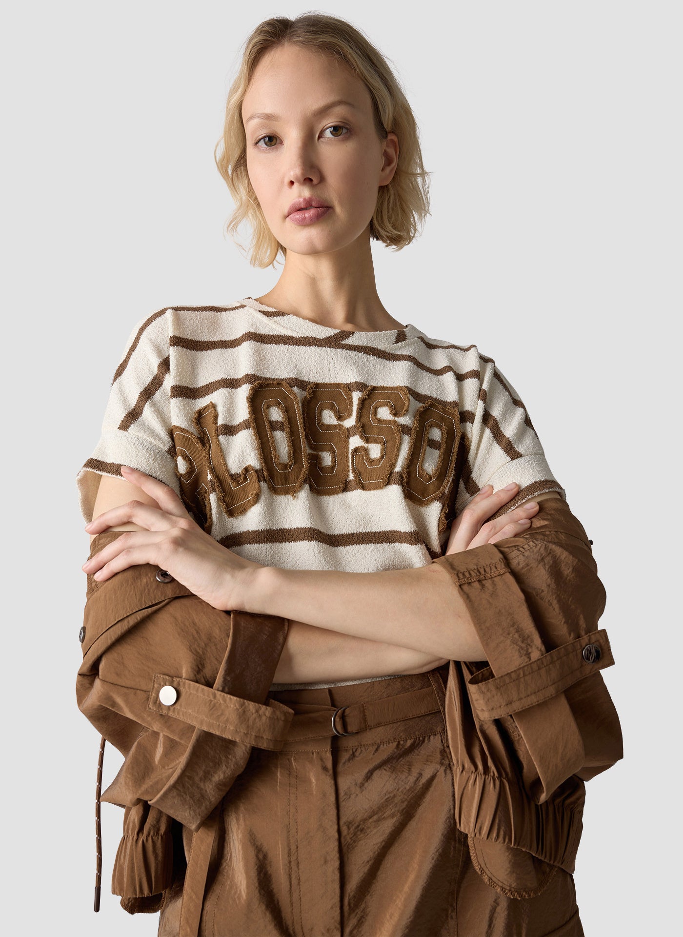 T-Shirt aus Baumwollmix - 6667-NOUGAT - Braun