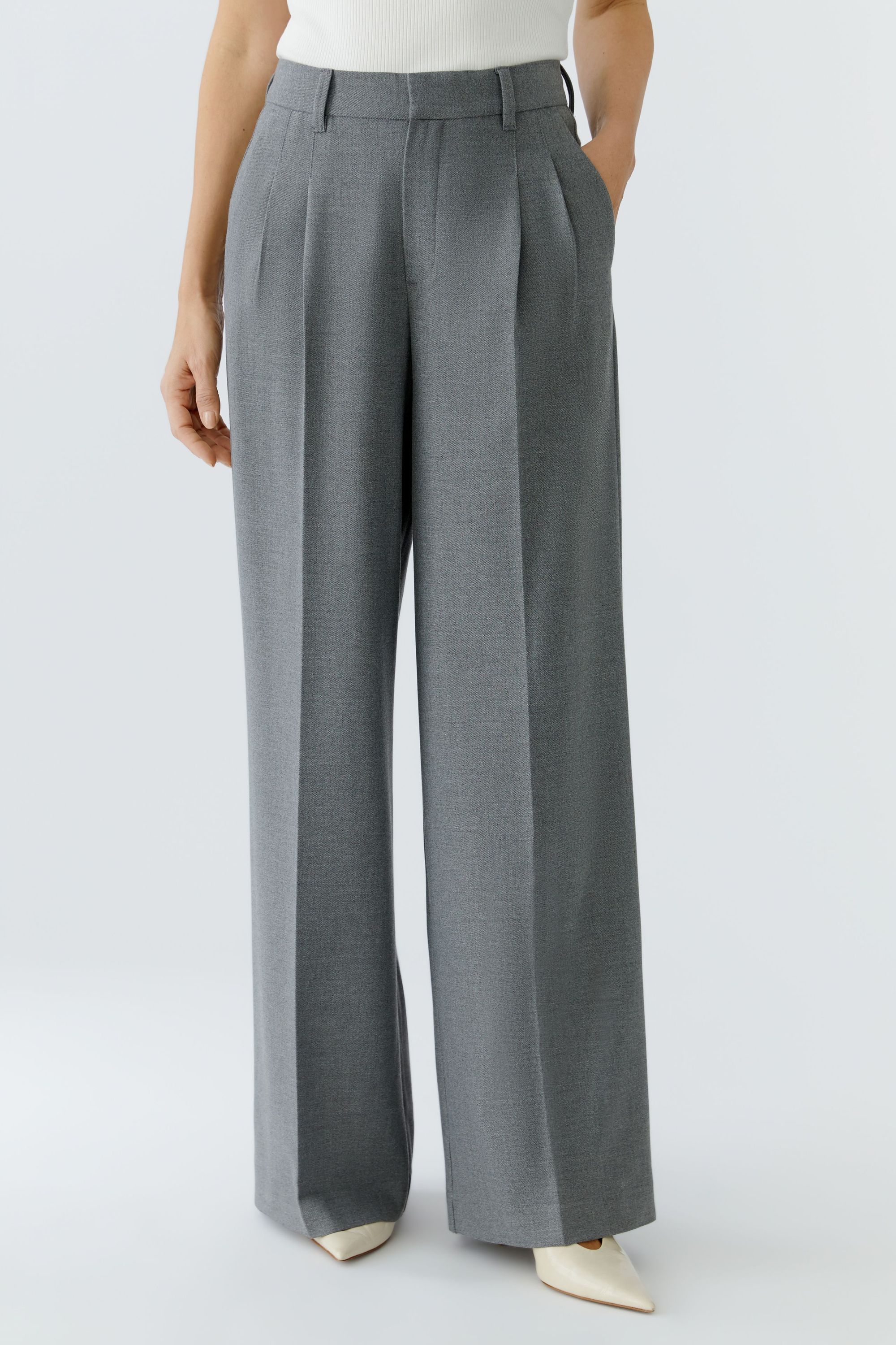 Bundfaltenhose Wide Leg - 9517-grey - Grau