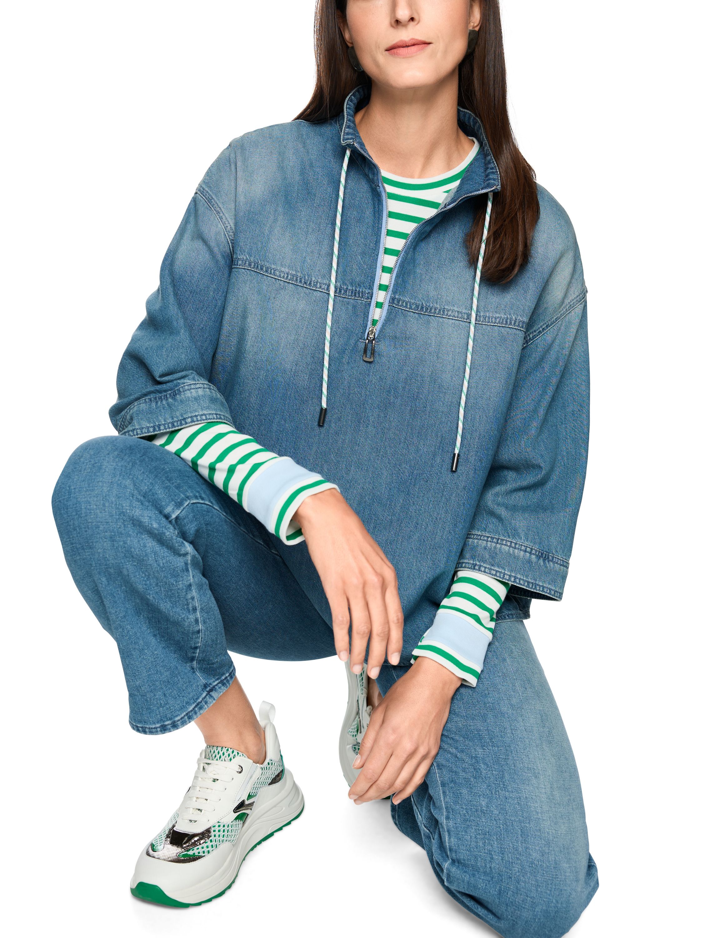 Jeansbluse mit Stehkragen - 353 - Blau