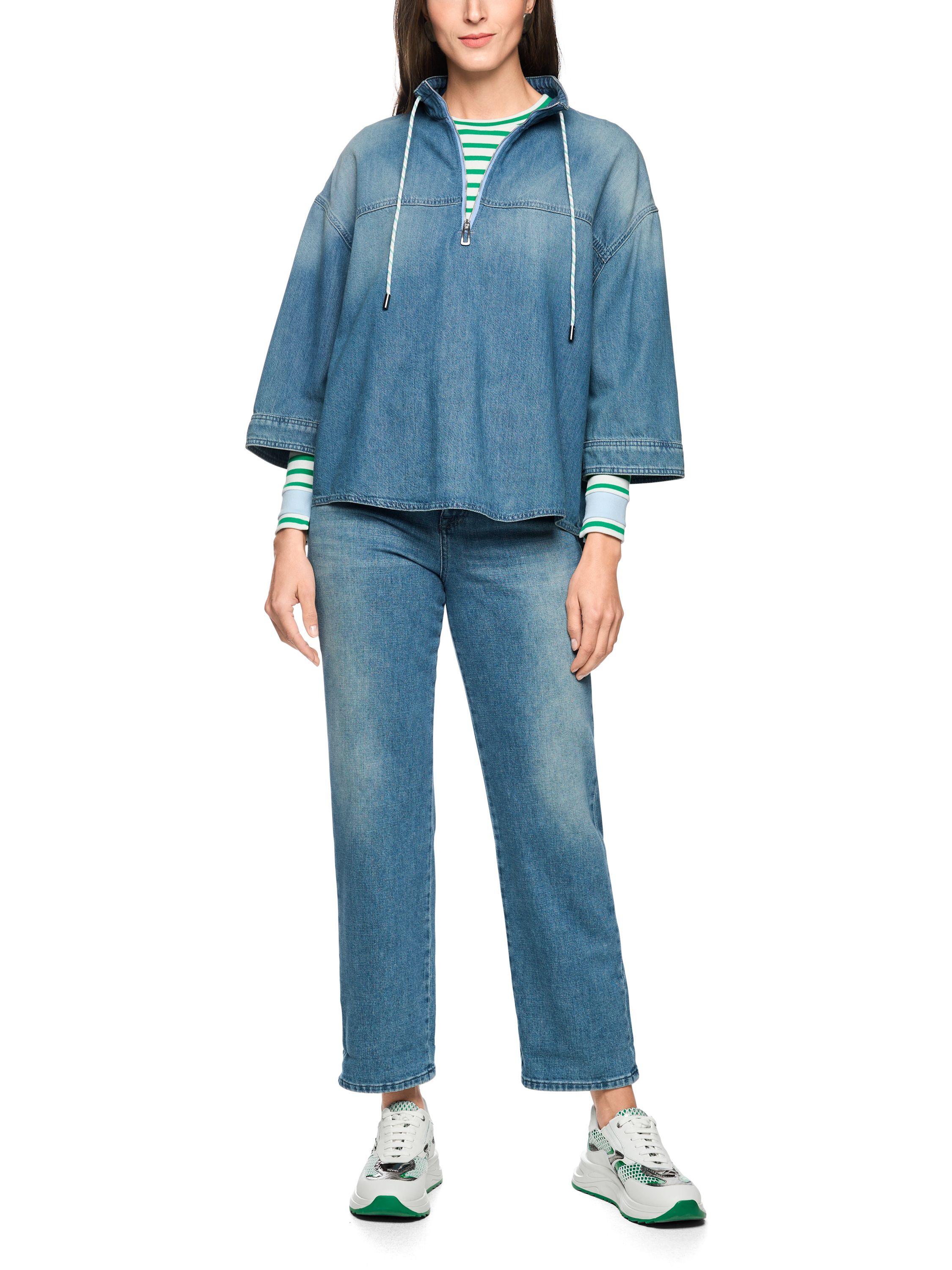 Jeansbluse mit Stehkragen - 353 - Blau