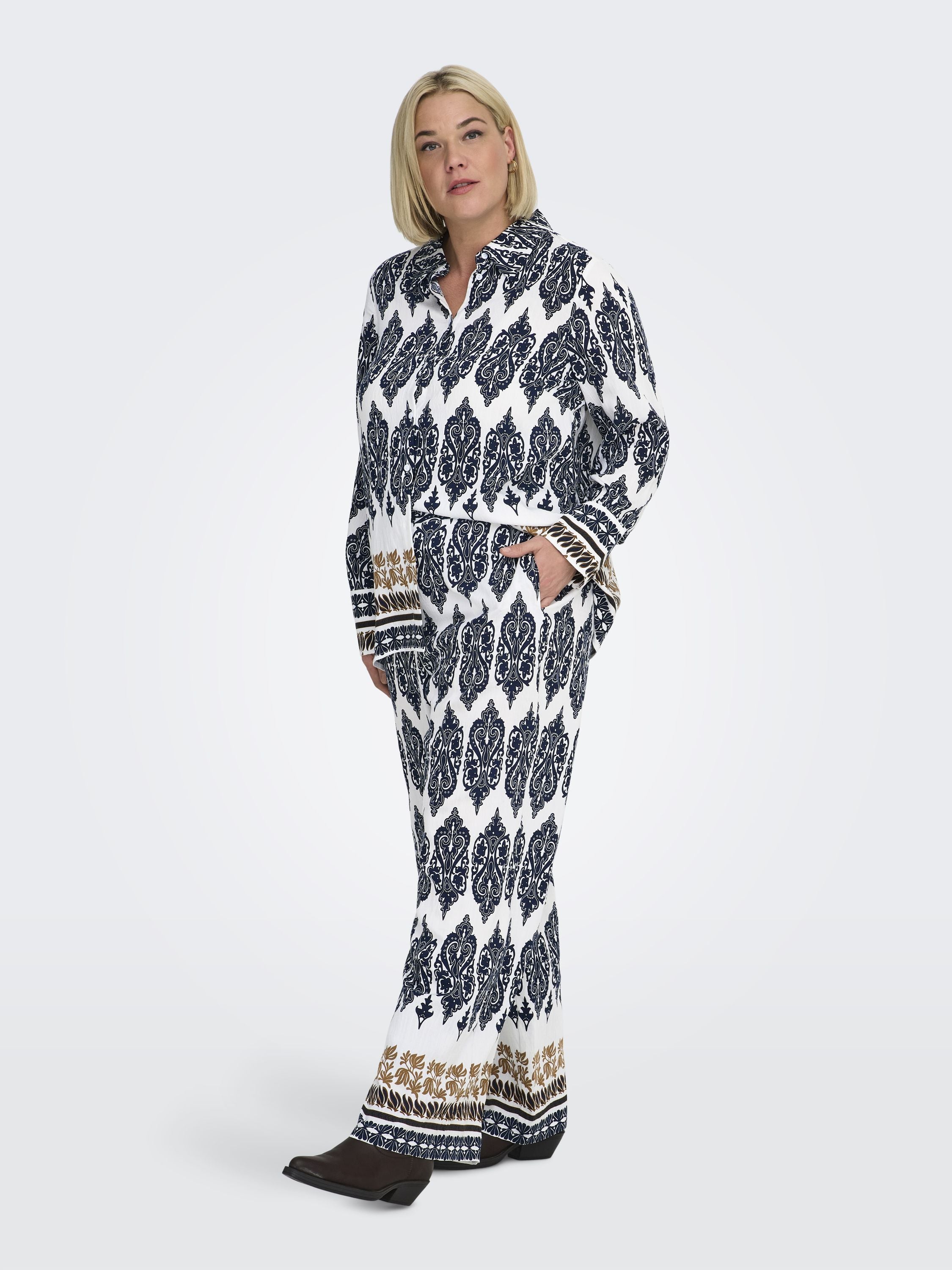 Bluse HAVANA gemustert - Cloud Dancer/ETHNIC - Blau | Weiß