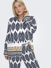 Bluse HAVANA gemustert - Cloud Dancer/ETHNIC - Blau | Weiß