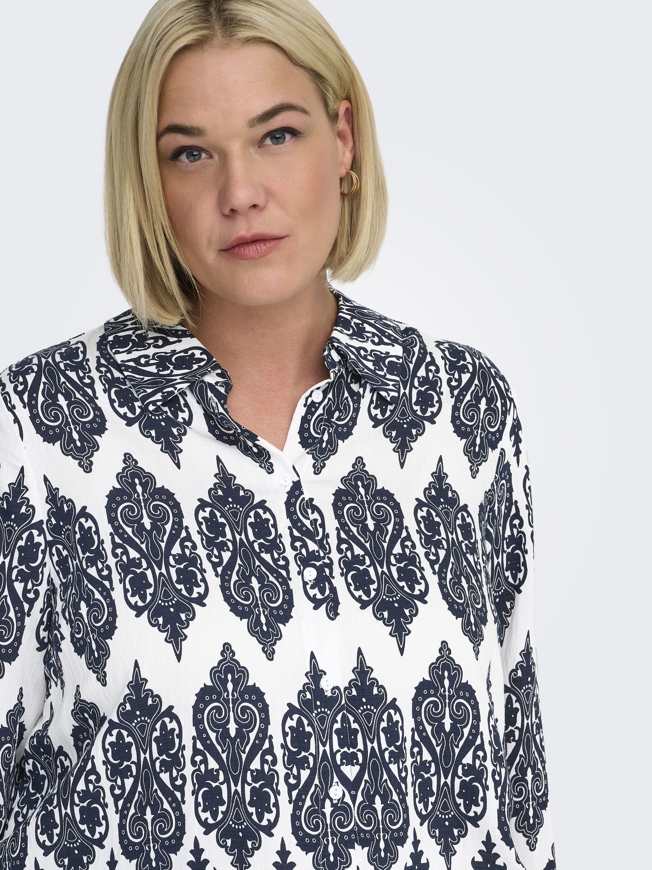 Bluse HAVANA gemustert - Cloud Dancer/ETHNIC - Blau | Weiß