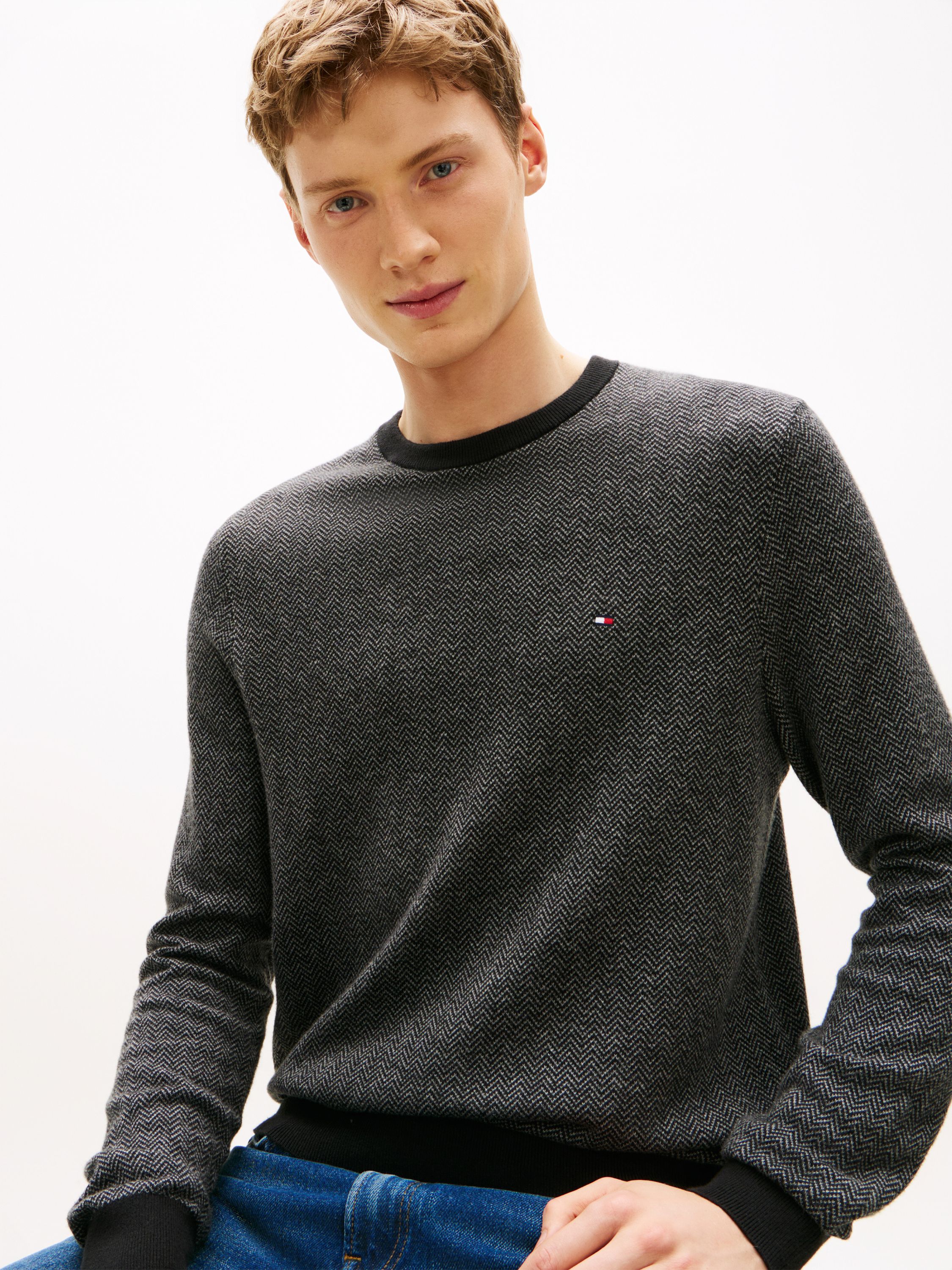 Strickpullover aus Baumwolle - 0IM-GREY - Schwarz